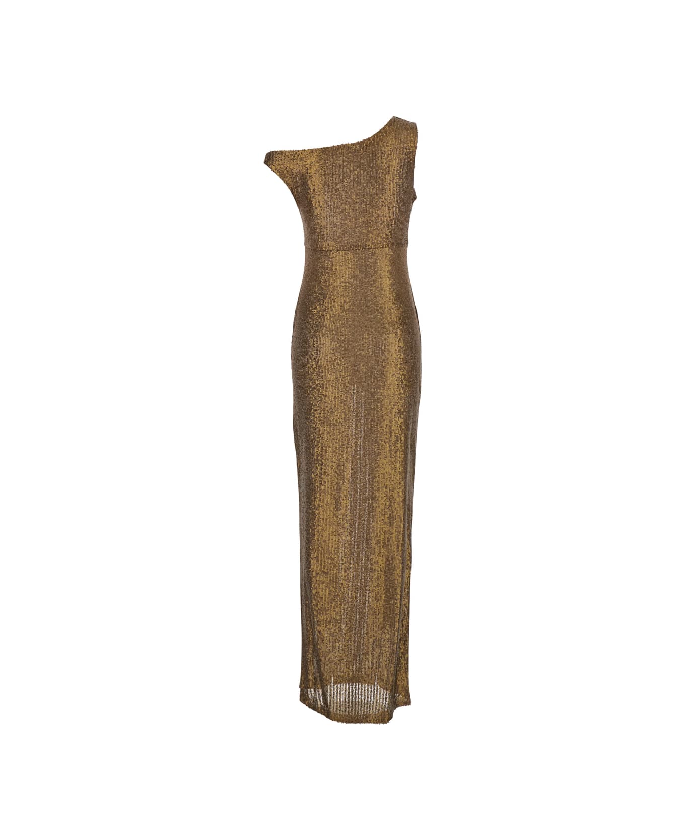 Norma Kamali Metallic One-shoulder Long Dress With Sequin Decorations In Tech Fabric Woman - Metallic