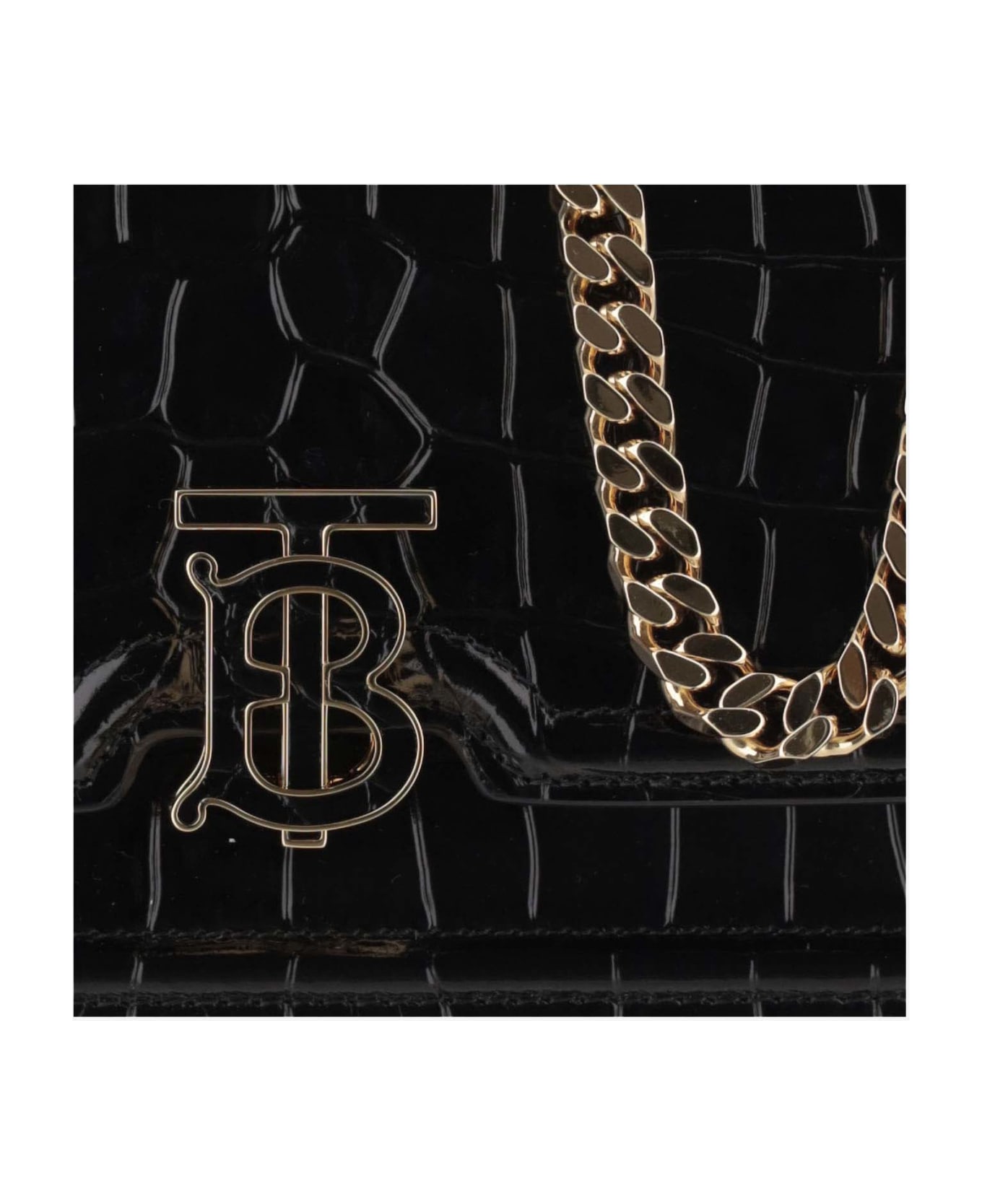 Burberry Tb Mini Embossed Leather Bag With Chain Strap - Black