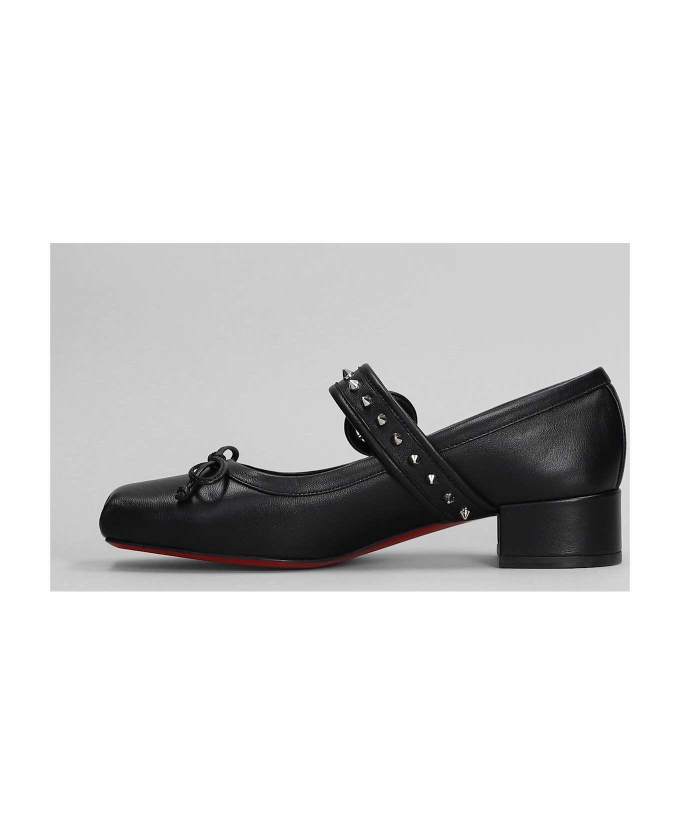 Christian Louboutin Mamastrapita Spike30 Ballet Flats In Black Leather - Black/lin Black