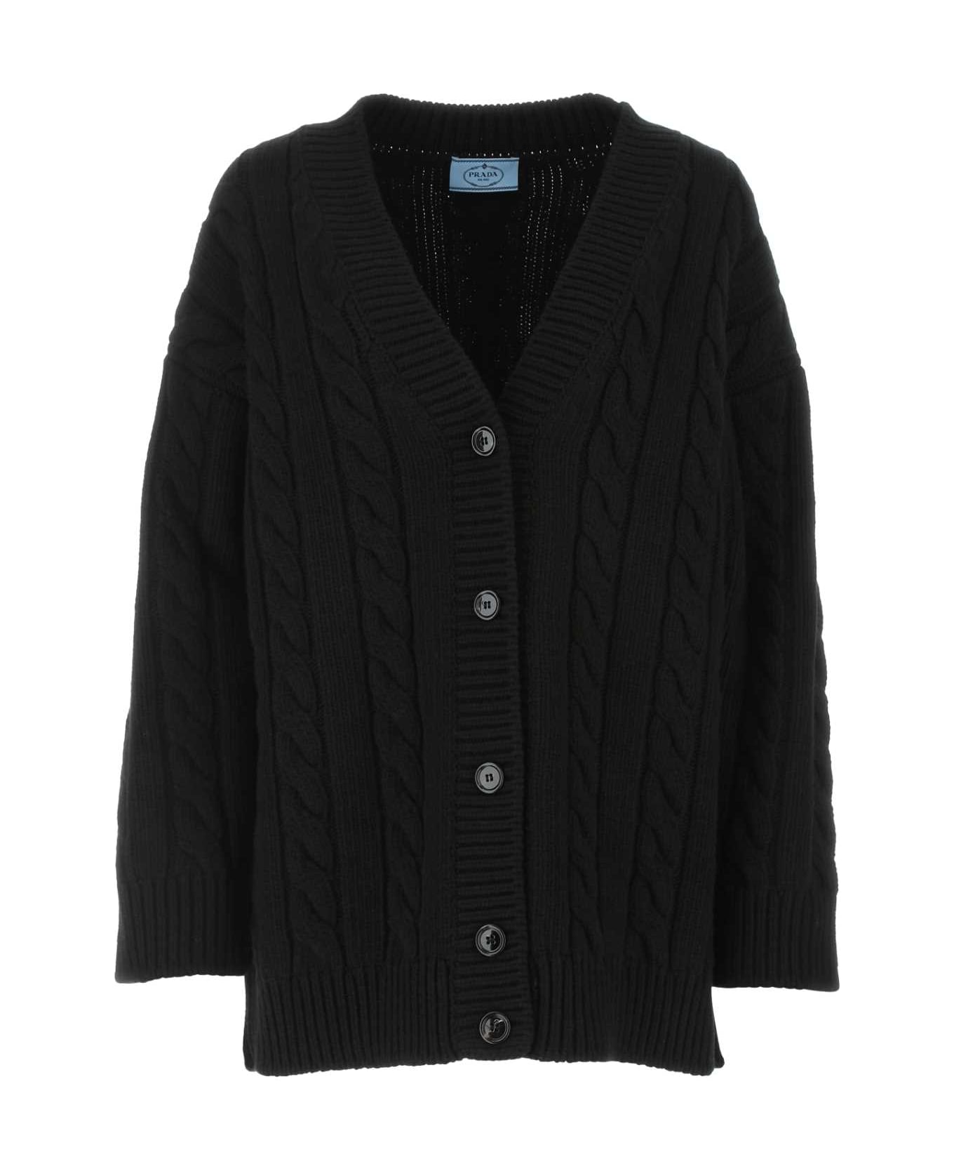Prada Black Wool Blend Oversize Cardigan - NERO