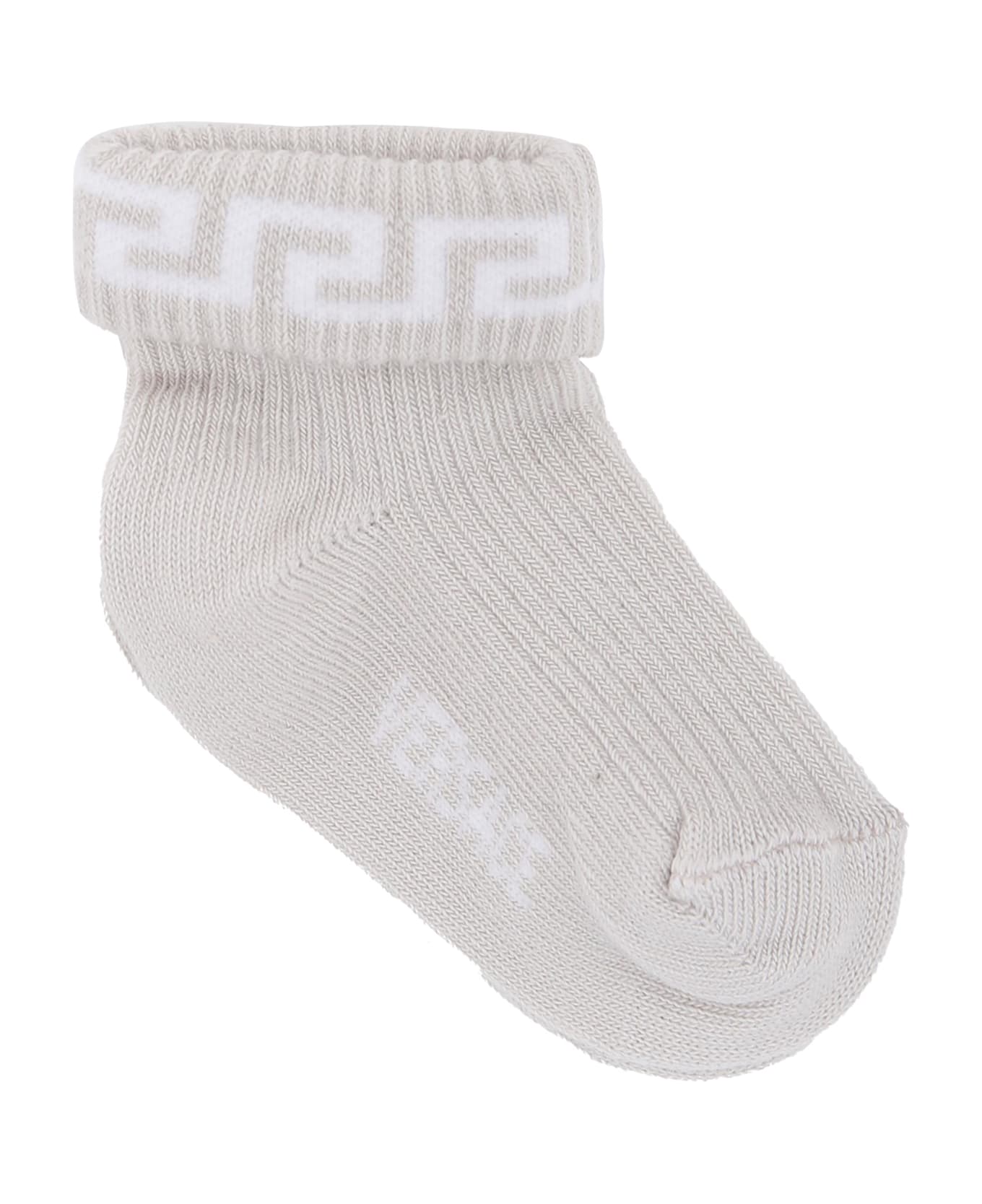 Versace Multicolor Socks Set For Babykids With Greca Motif - White