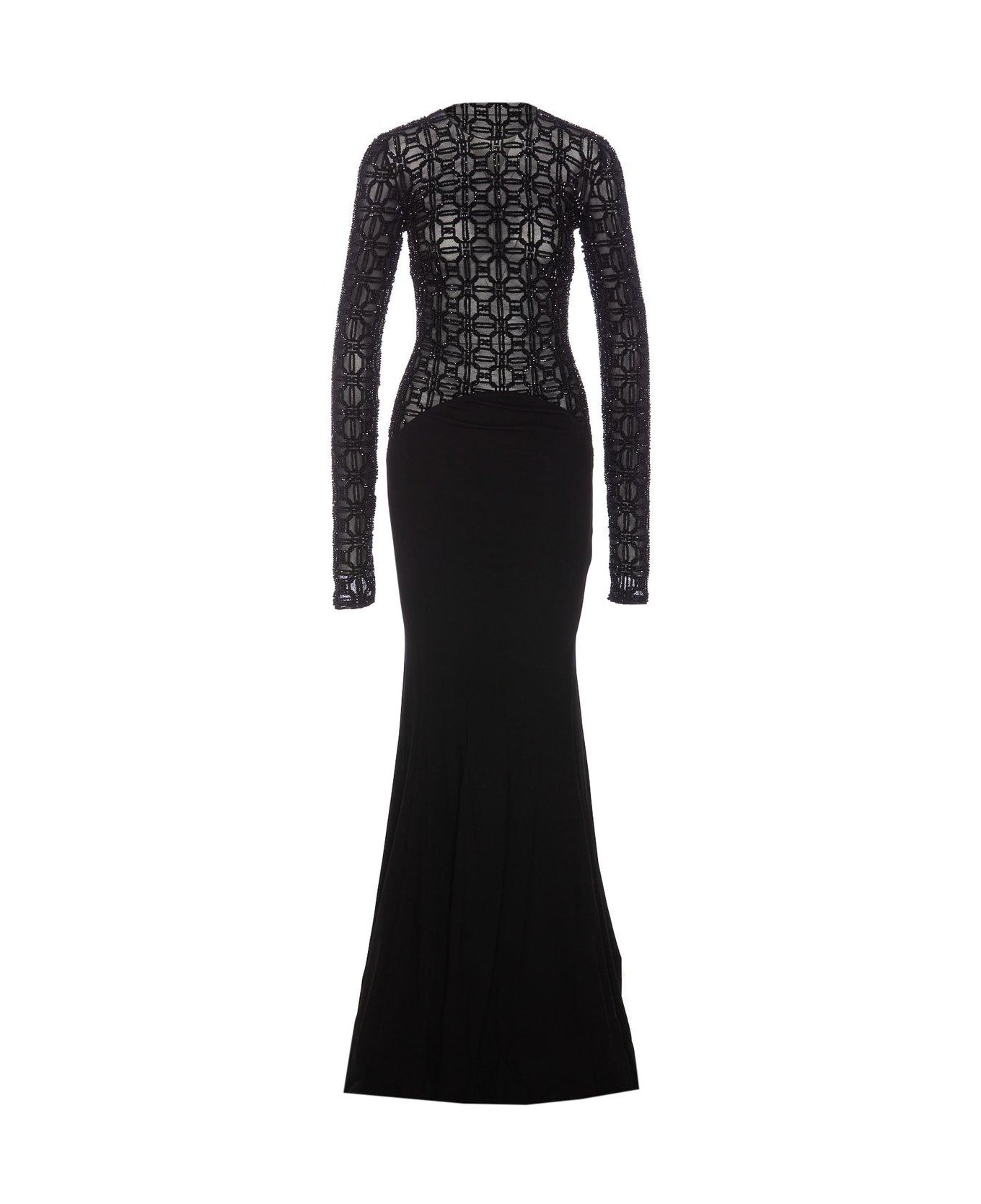 Elisabetta Franchi Embroidered Flocked Maxi Tulle Dress Elisabetta Franchi - Black