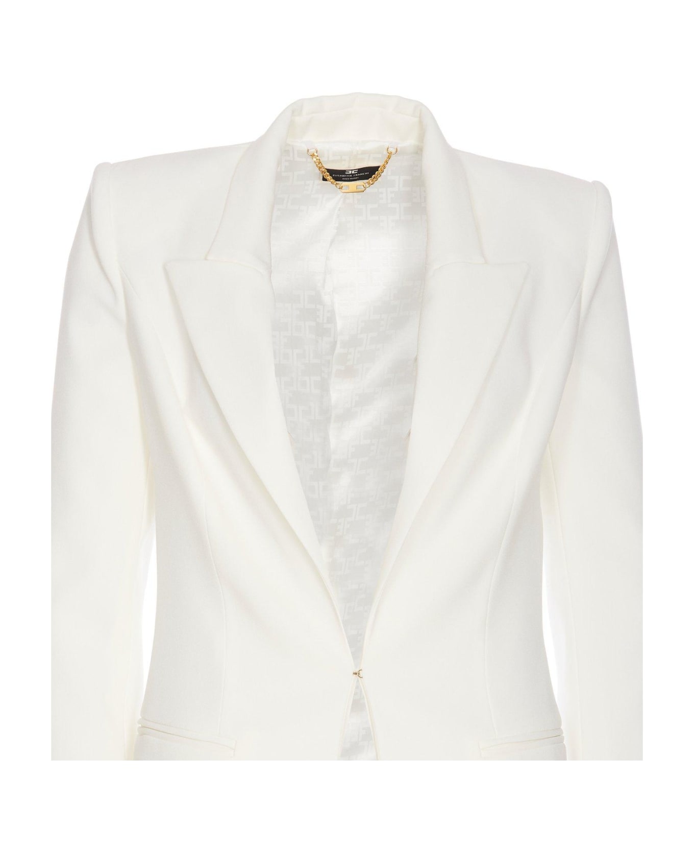 Elisabetta Franchi Logo Plaque Peak Lapels Suit - Ivory