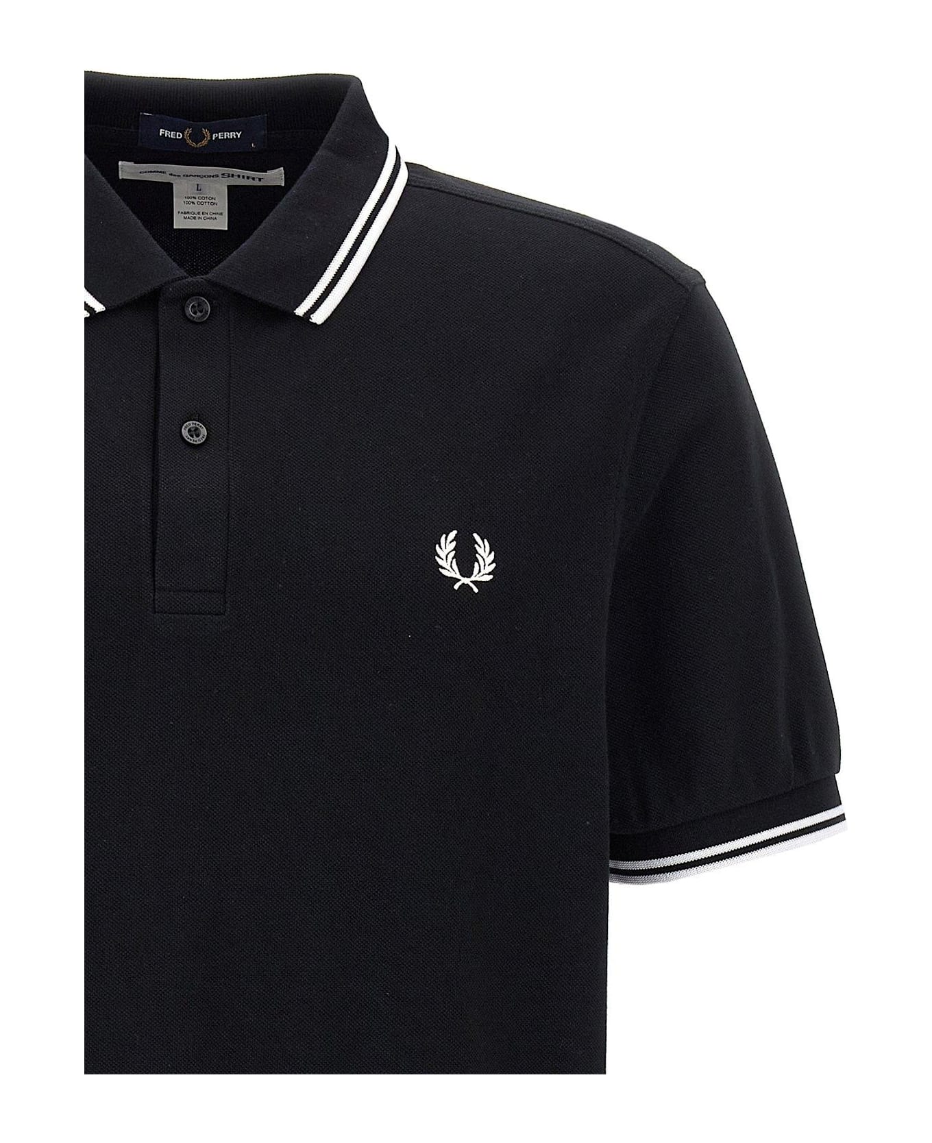 Comme des Garçons Logo Embroidered Polo Shirt - Black