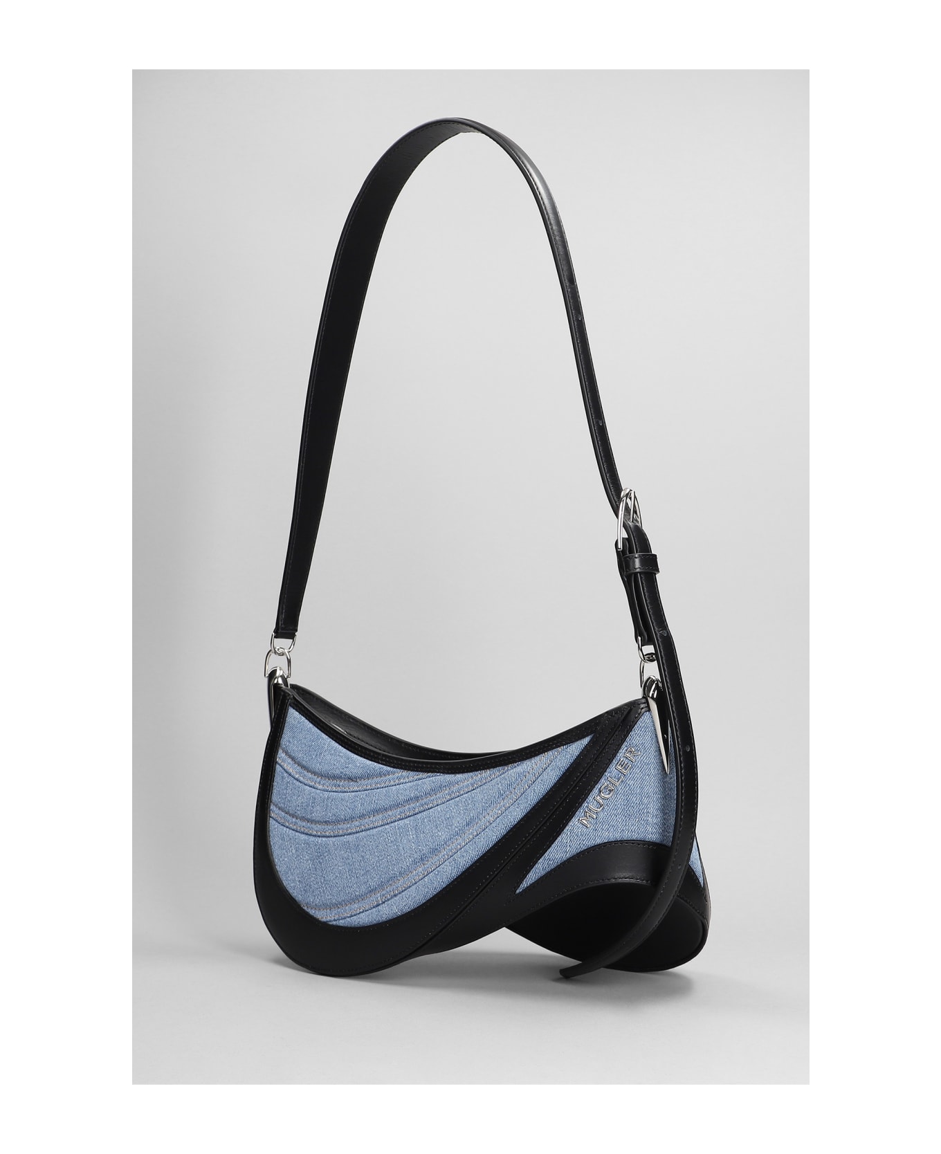 Mugler Shoulder Bag In Blue Leather And Fabric - blue