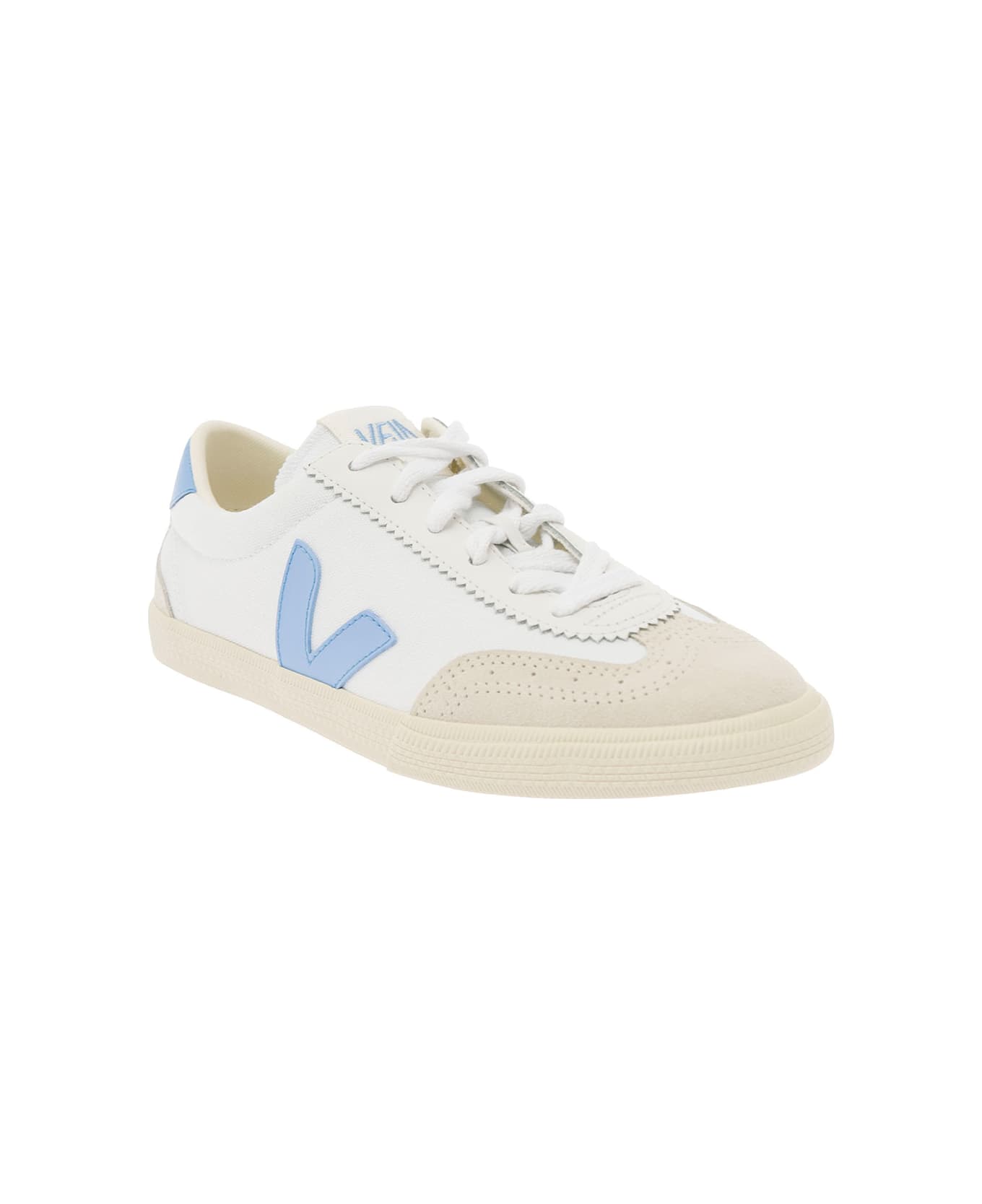 Veja 'volley' White And Light Blue Low Top Sneakers With V Patch In Bio Cotton Woman - White スニーカー
