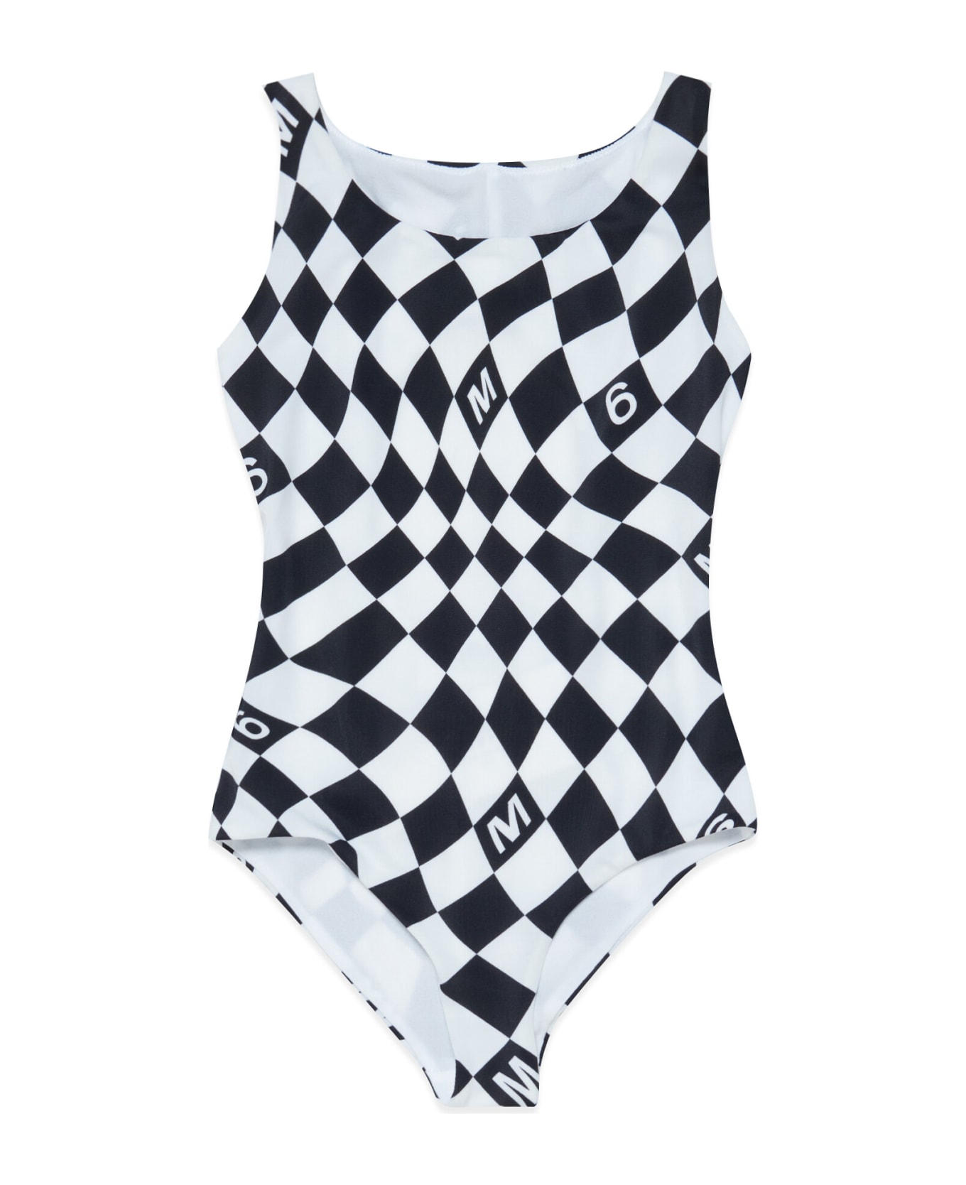 MM6 Maison Margiela Mm6m1u Swimsuit Maison Margiela One-piece Swimming Costume With Black And White Chequered Pattern - White/black