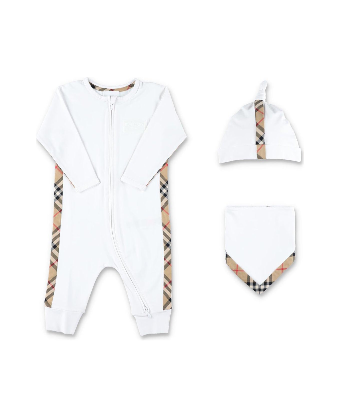 Burberry Vintage Check Panelled Stretched Babygrow Set - White ボディスーツ＆セットアップ