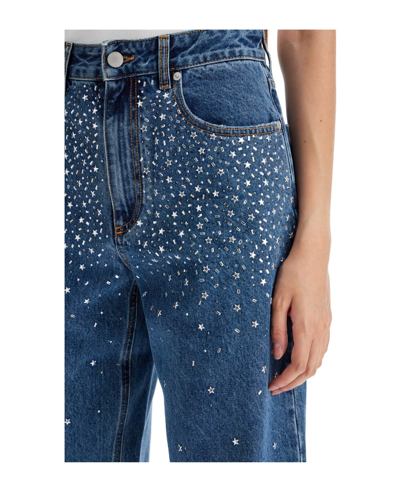 Alessandra Rich Baggy Jeans With Applique - BLUE