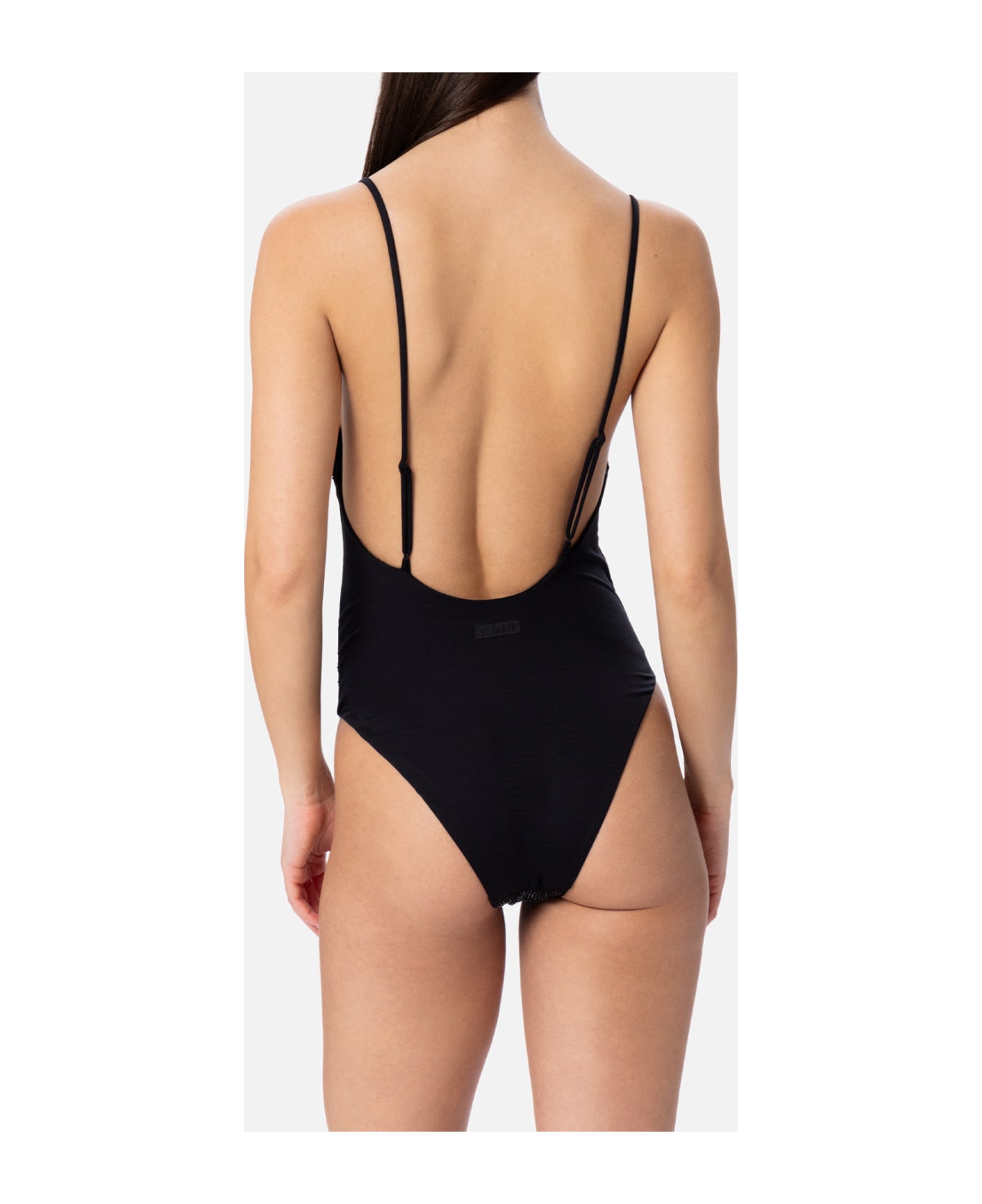 MC2 Saint Barth Woman Black One-piece Swimsuit Cecille With Rhinestones - BLACK