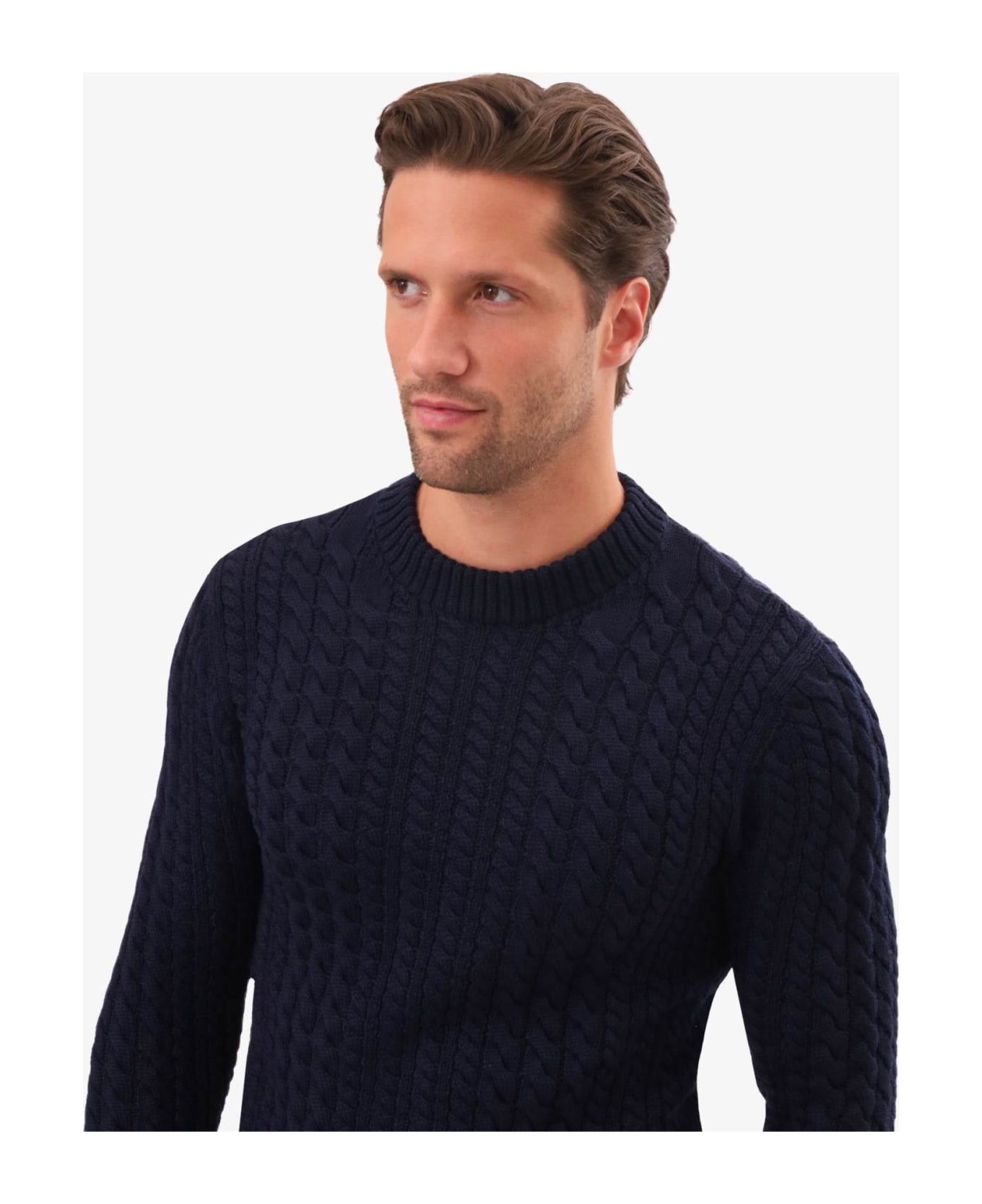 Larusmiani Cable Knit Sweater Col Du Pillon Sweater - MidnightBlue