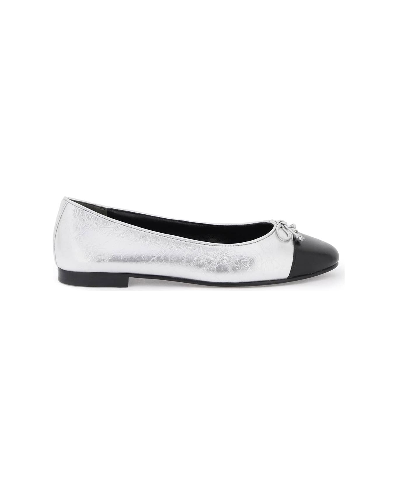 Tory Burch Laminated Ballet Flats With Contrasting Toe - Silver/Black フラットシューズ