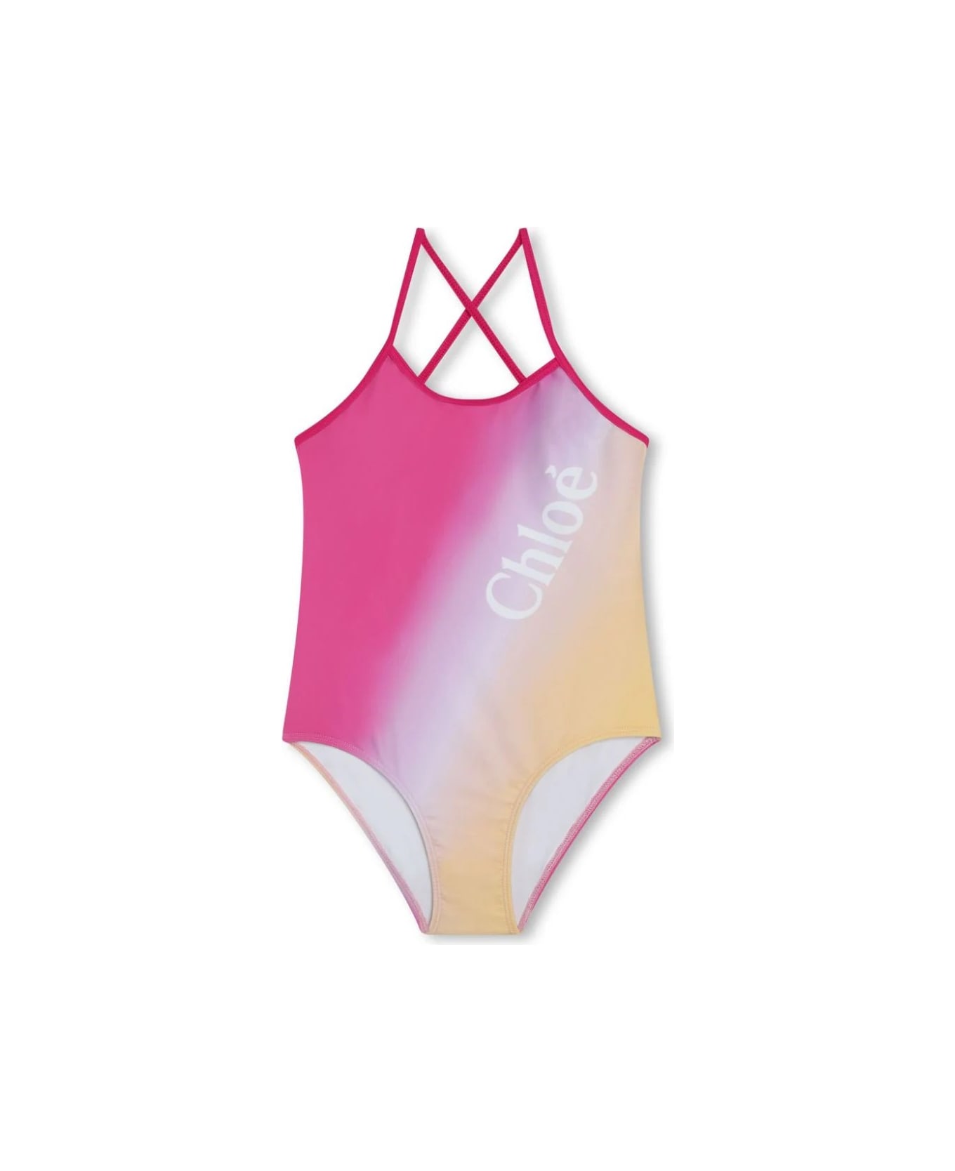 Chloé Ombé One-piece Swimwear With Logo Print - Multicolour