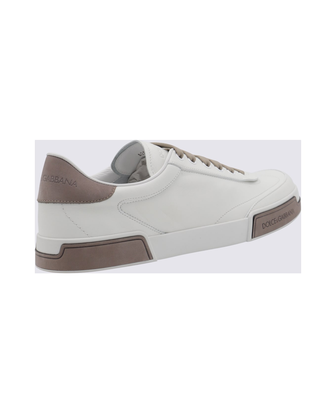 Dolce & Gabbana White And Beige Leather Sneakers - Dove Grey