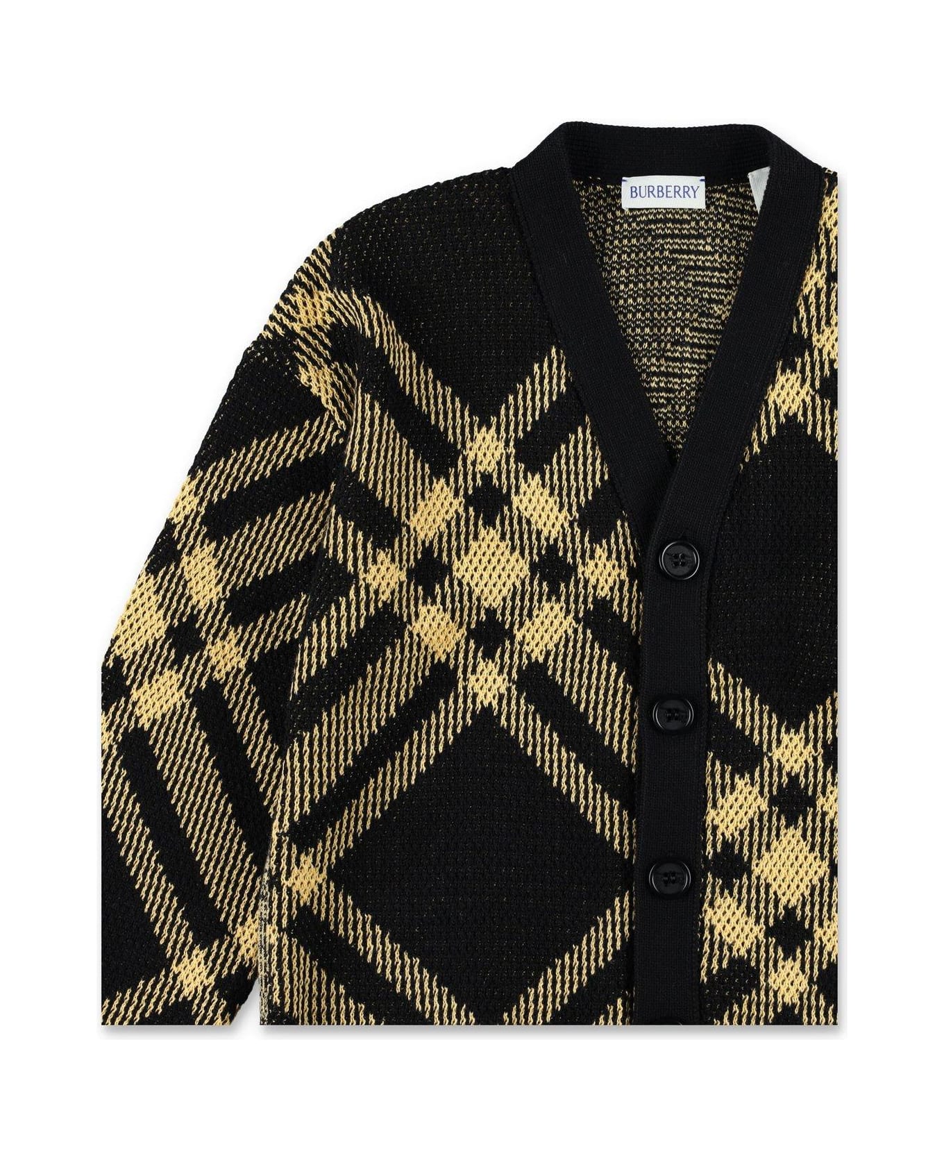 Burberry Check-pattern V-neck Buttoned Cardigan - Yellow