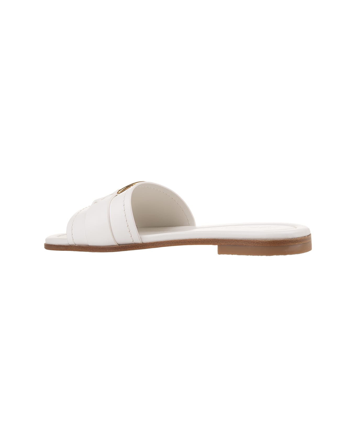 Moncler White Leather Bell Slides - White