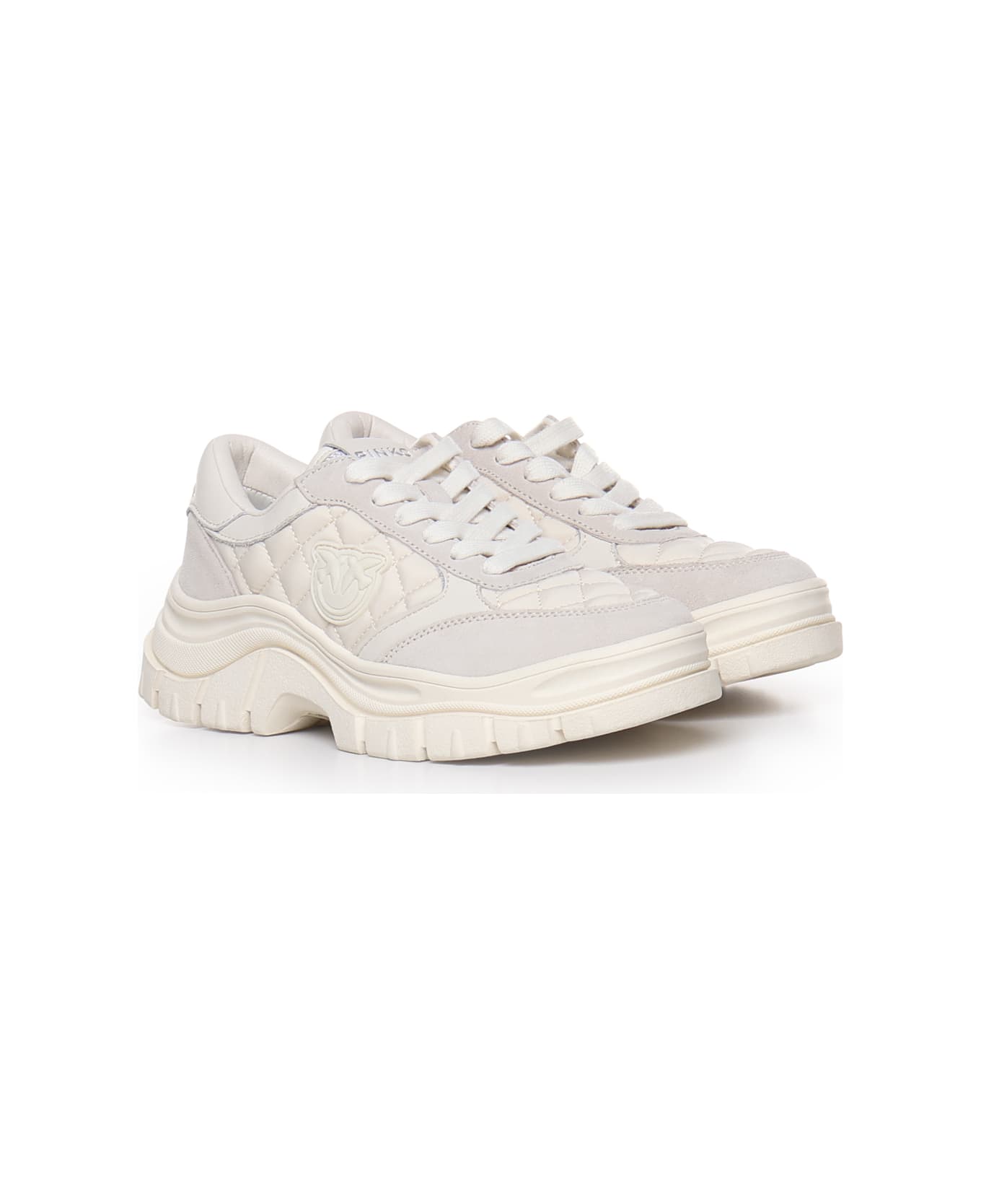 Pinko Sneakers In Suede And Quilted Fabric - Bianco giglio スニーカー