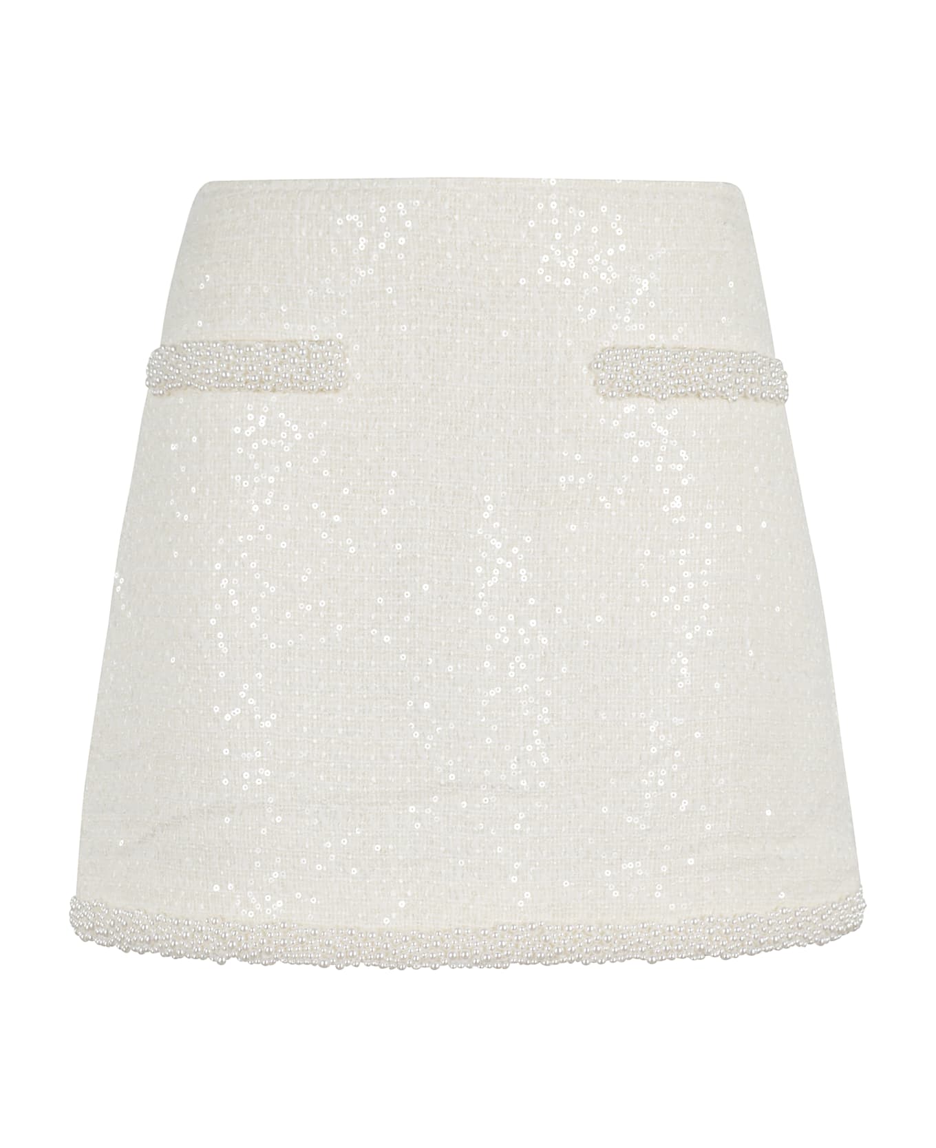 self-portrait Cream Boucle Pearl Trim Mini Skirt - Cream