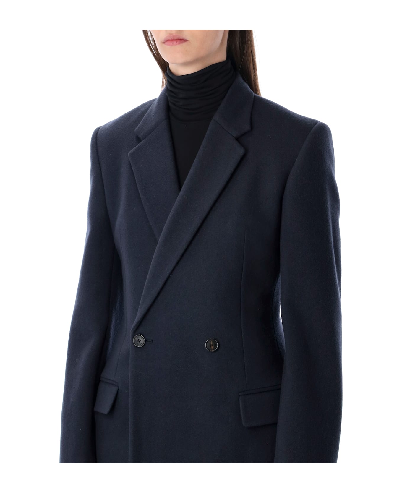 Balenciaga Navy Brushed Wool Midi Godet Coat - NAVY