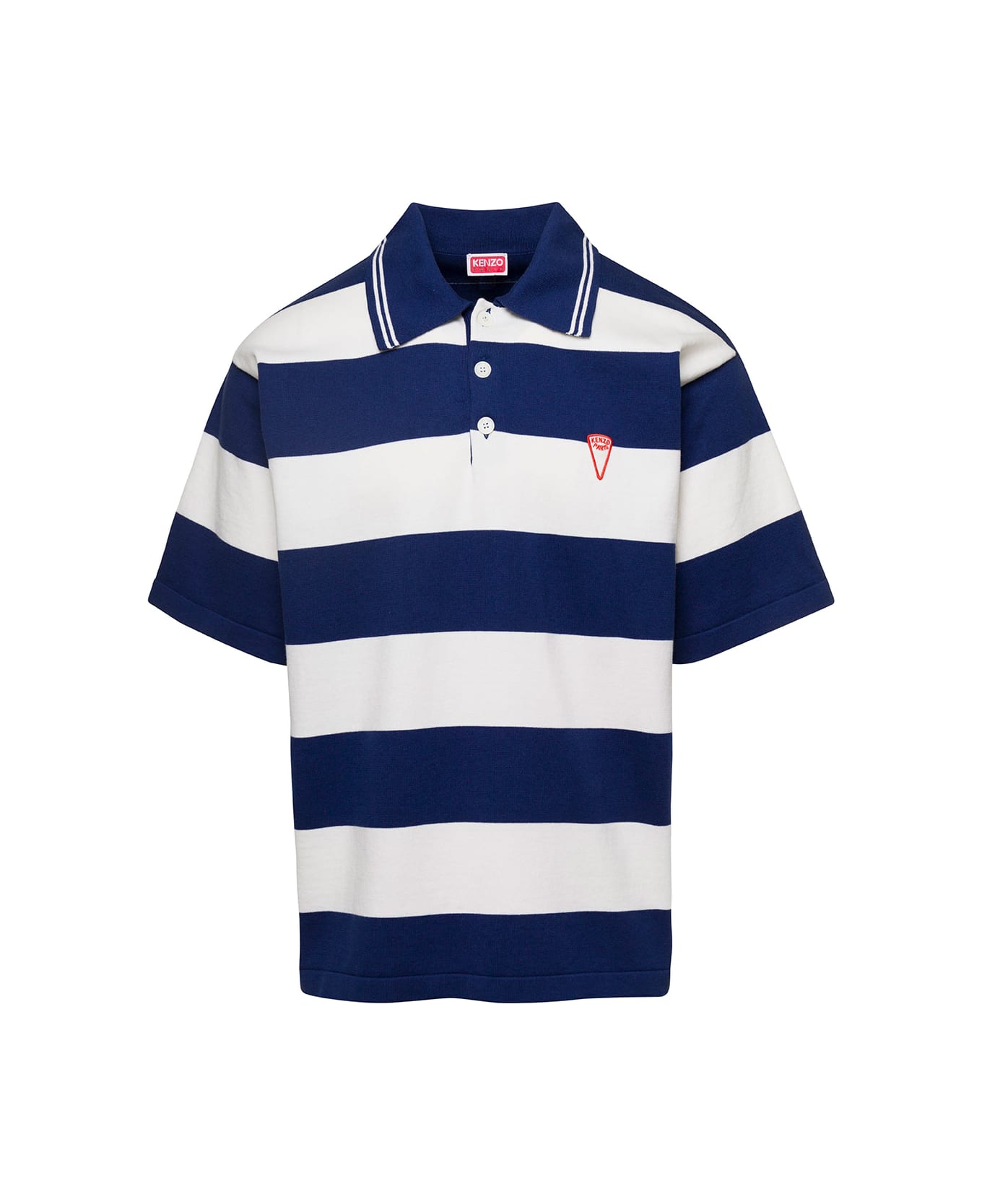 Kenzo White And Blue Oversize Striped Polo T-shirt In Cotton Man - Blu