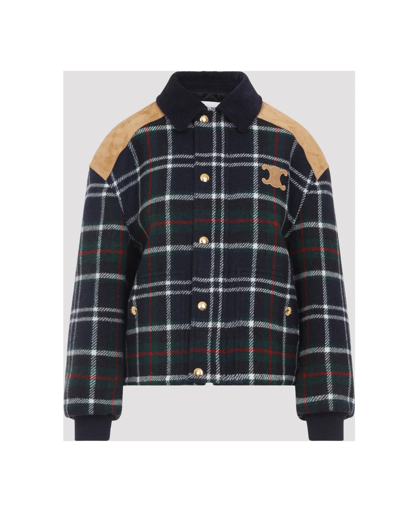 Celine Blouson Triomphe Bomber Jacket - Navy Green Red