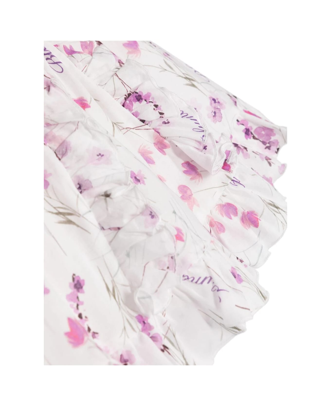 Miss Blumarine White Miniskirt With Ruffles And Floral Print - White ボトムス