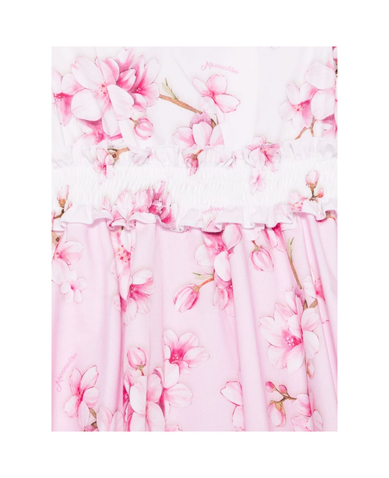 Monnalisa Multicolor Dress With Tulle Skirt And All-over Floral Print In Cotton Girl - Pink