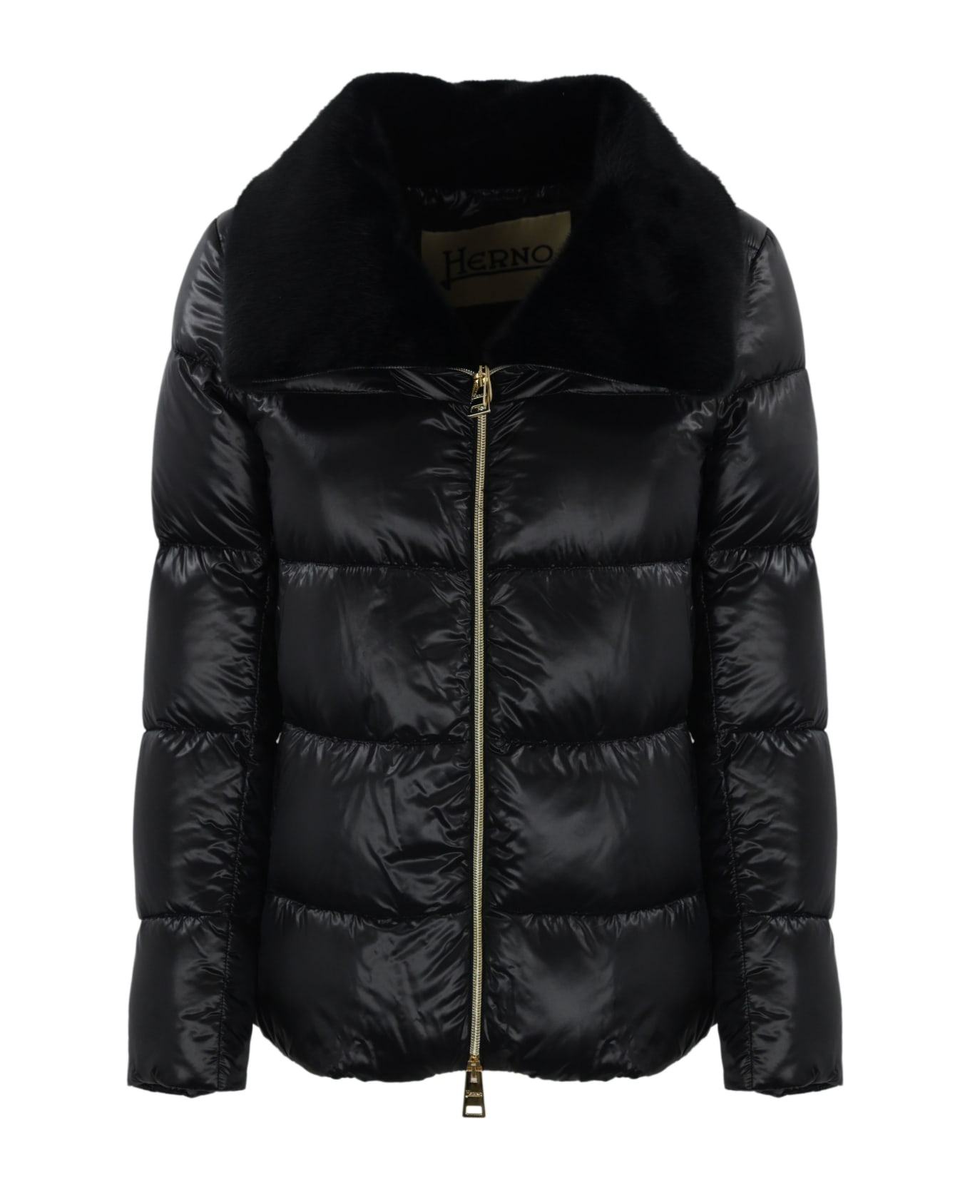 Herno Quilted Down Jacket With Faux Fur - BLACK