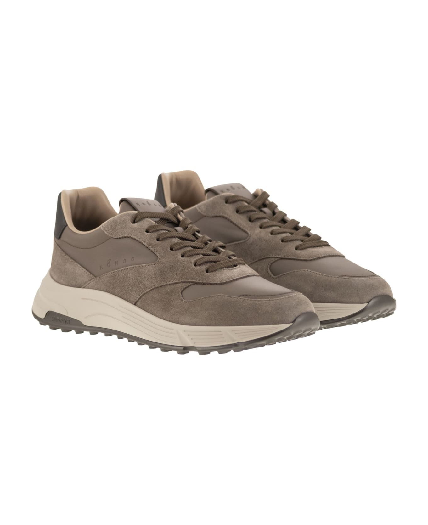 Hogan Hyperlight Trainers In Suede And Fabric - Turtledove