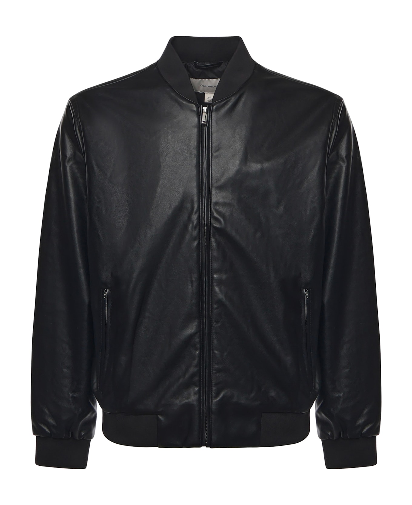 Calvin Klein Faux Leather Bomber Jacket - Black