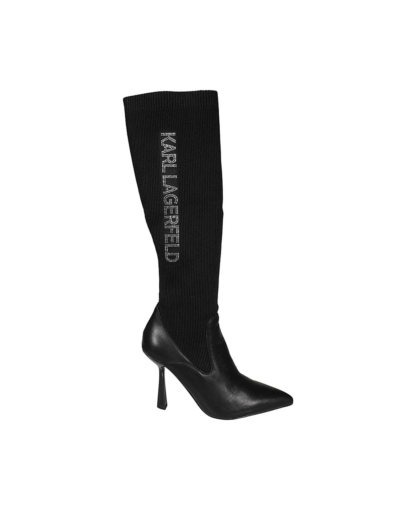 Karl Lagerfeld Knitted Pointy-toe Knee Boots - black