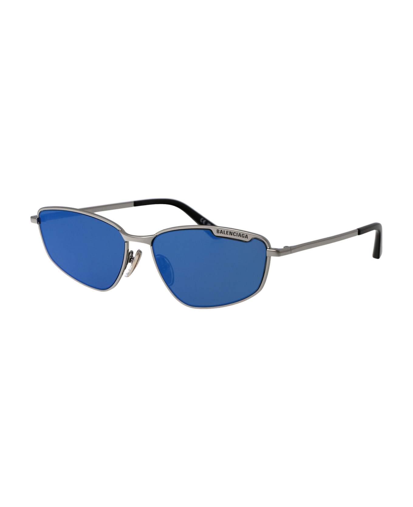 Balenciaga Eyewear Metal Constructed Signature Logo Sunglasses - 003 RUTHENIUM RUTHENIUM BLUE