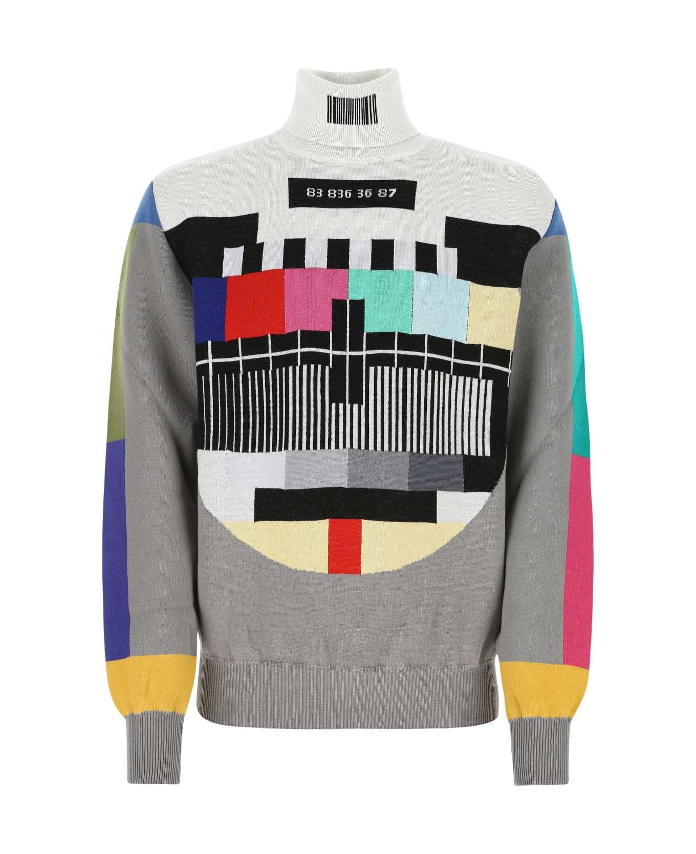 VTMNTS Embroidered Wool Blend Sweater - MULTICOLOUR
