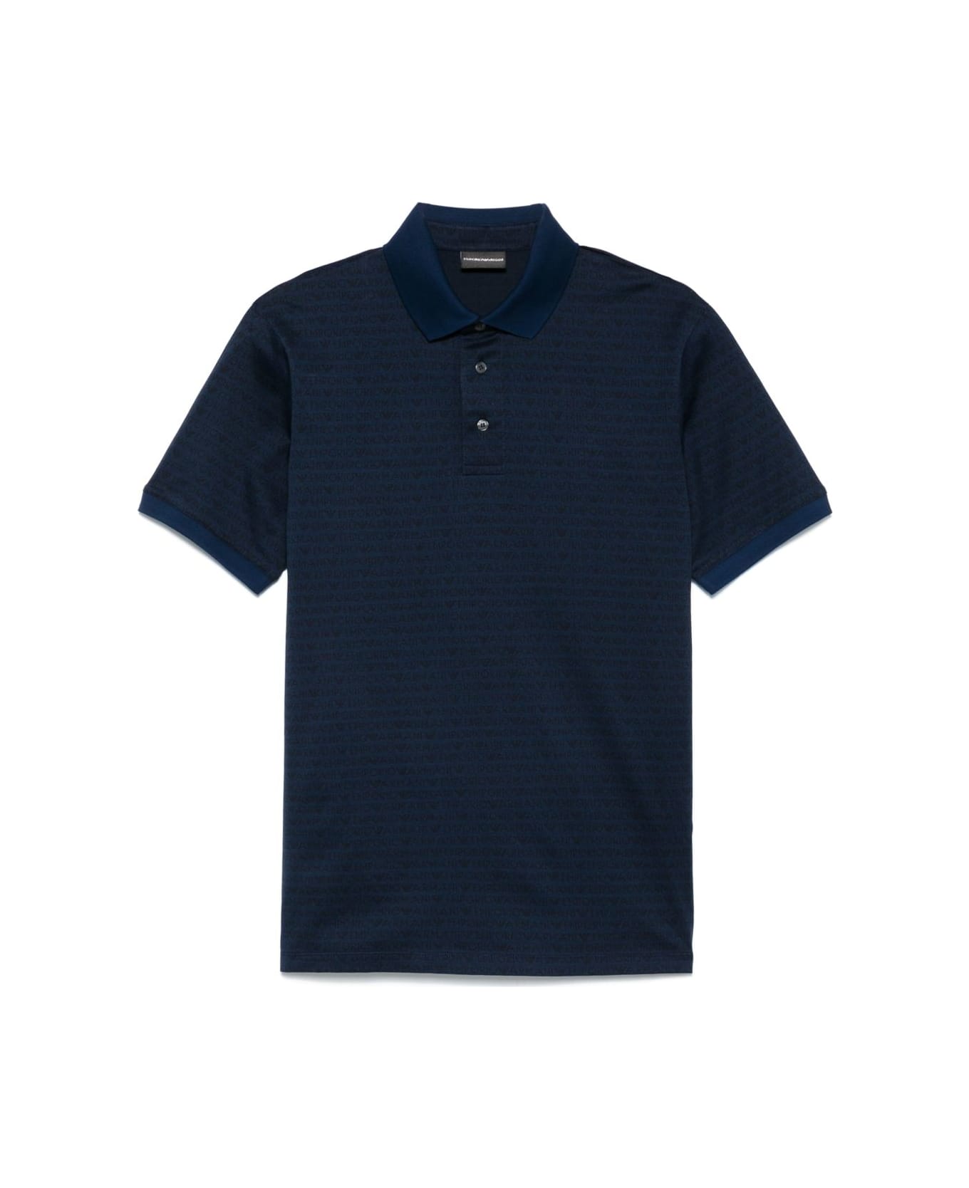 Emporio Armani Allover Logo Cotton Polo Shirt - Blue