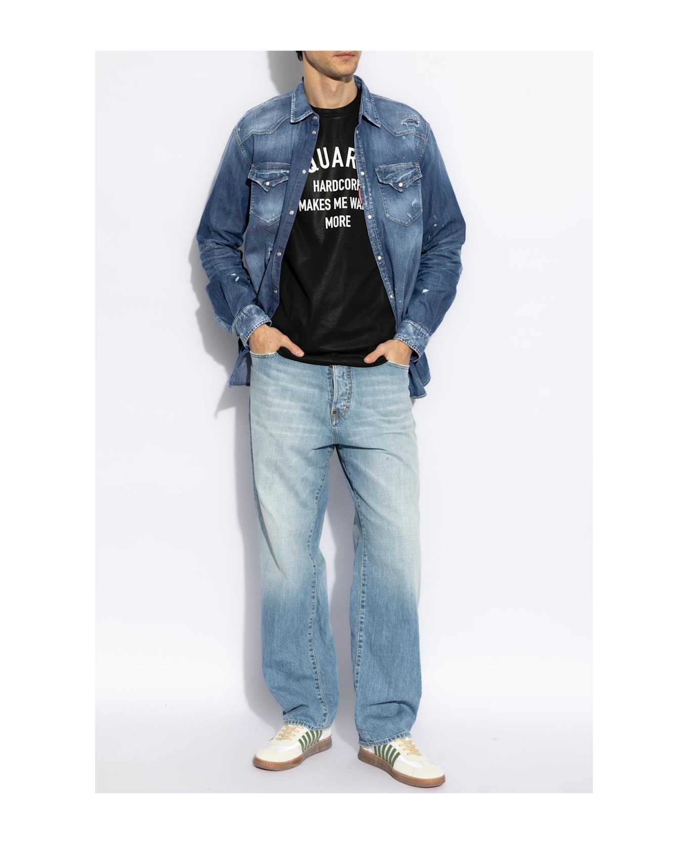 Dsquared2 Black Crewneck T-shirt With Logo Printed On The Front In Cotton Man - Black
