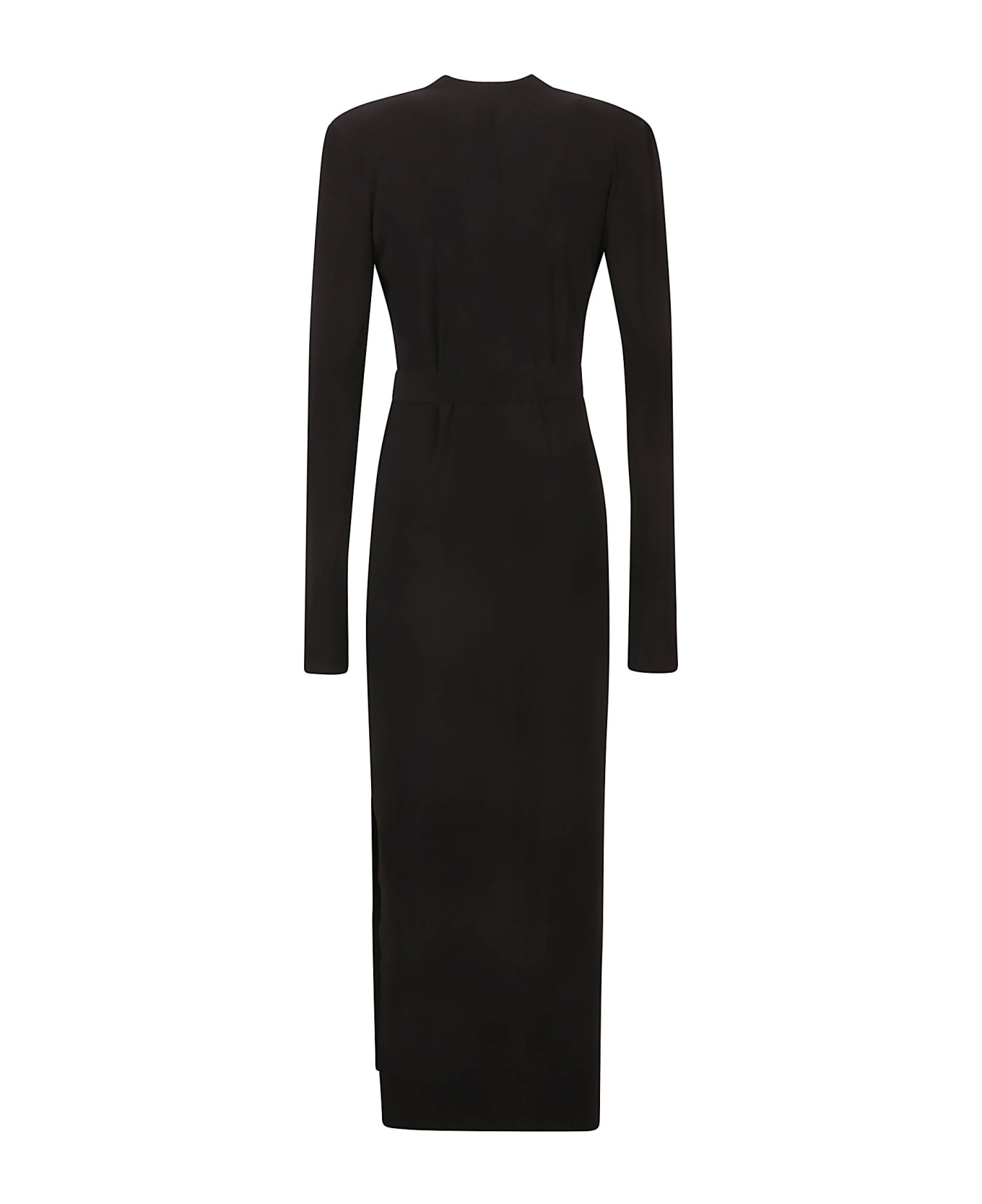 Norma Kamali Long Sleeve U Neck Side Slit Dress - Black