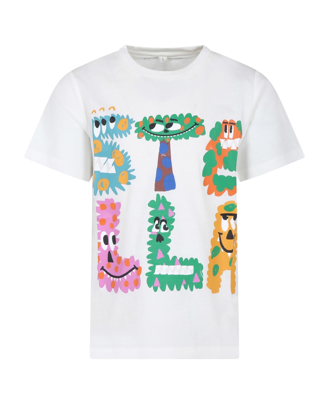 Stella McCartney Kids White T-shirt For Kids With Logo And Monsters Print - White Tシャツ＆ポロシャツ