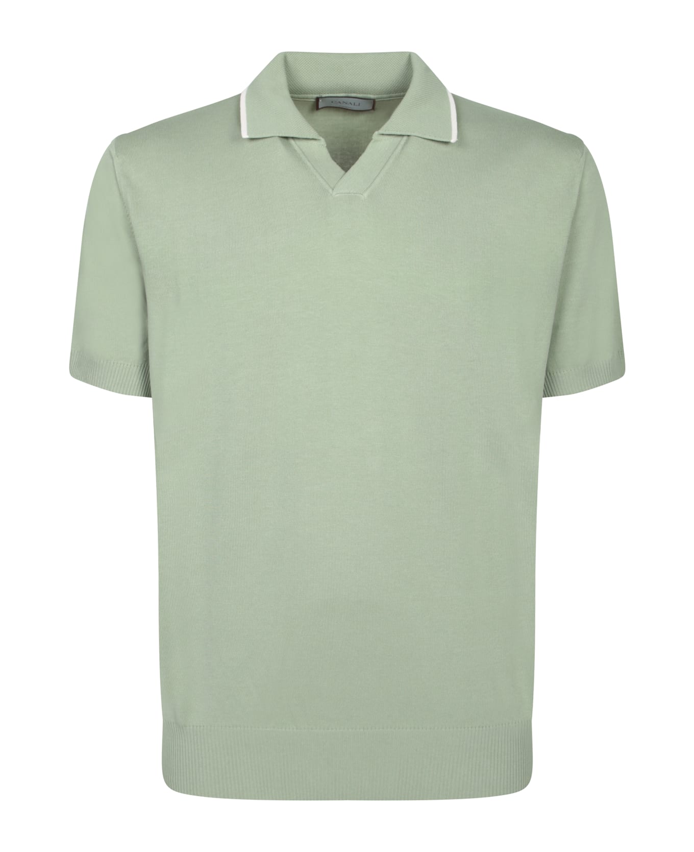 Canali Sage Green Cotton Polo Shirt - Green