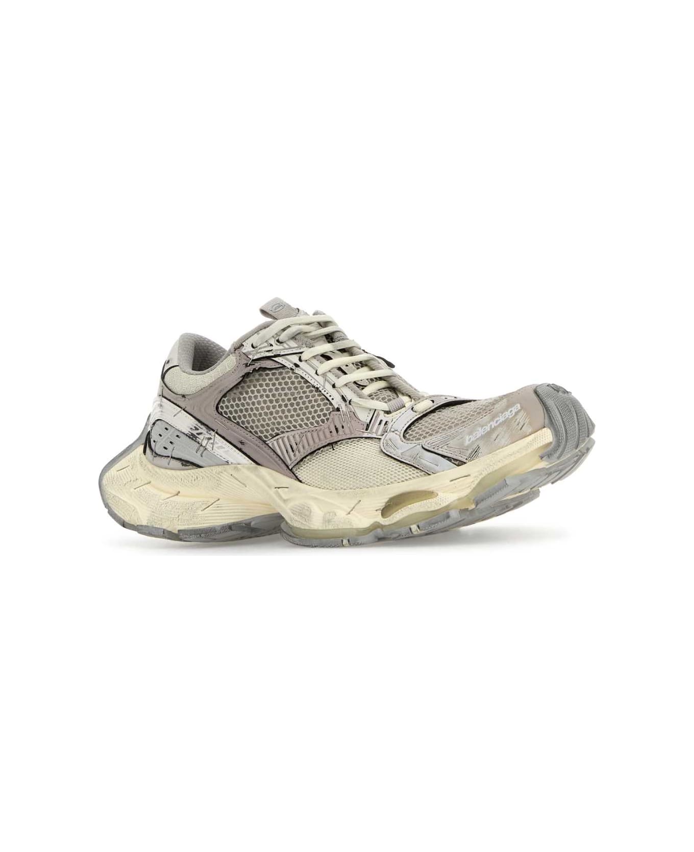 Balenciaga Multicolor Synthetic Leather And Mesh Stapler Sneakers - BEIGE/GREY