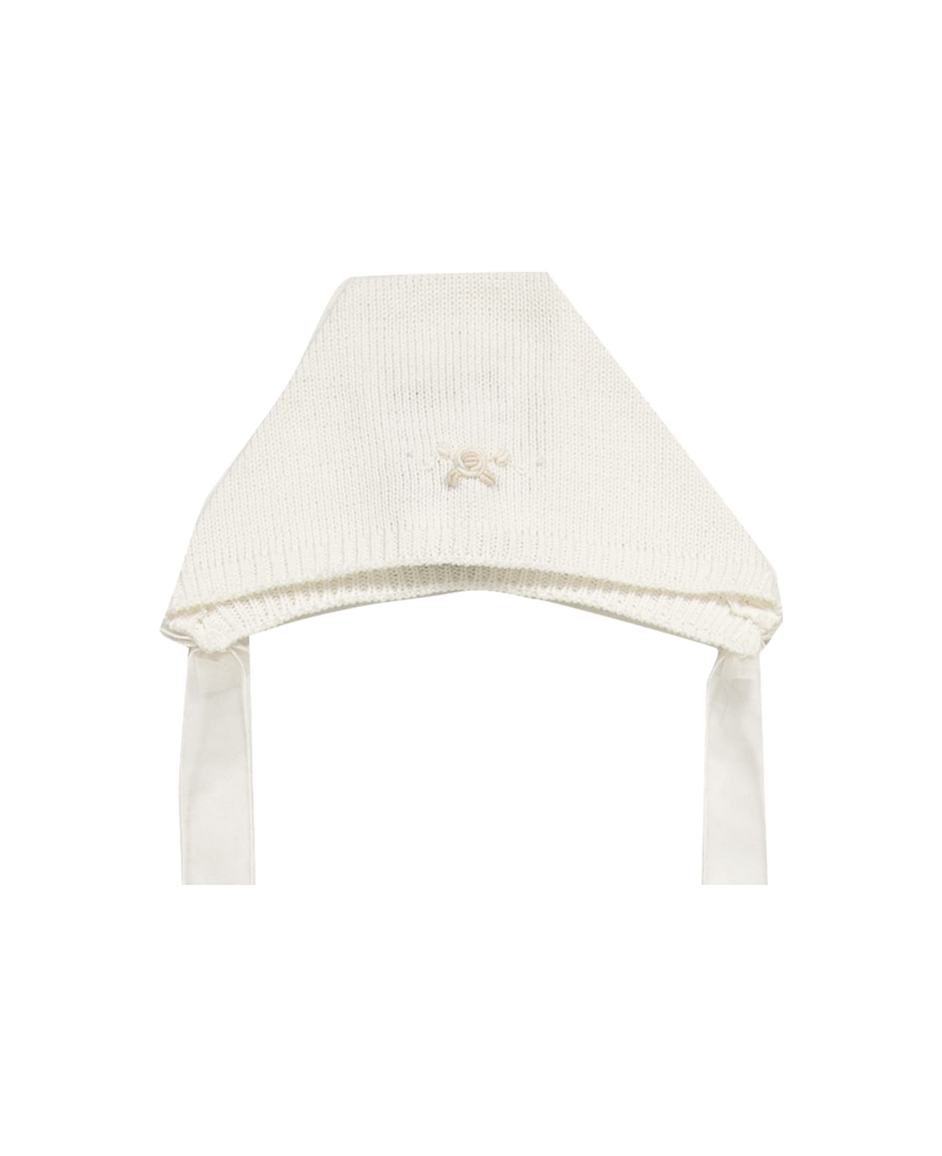 Piccola Giuggiola Cotton Knit Ear Cap canotier - White