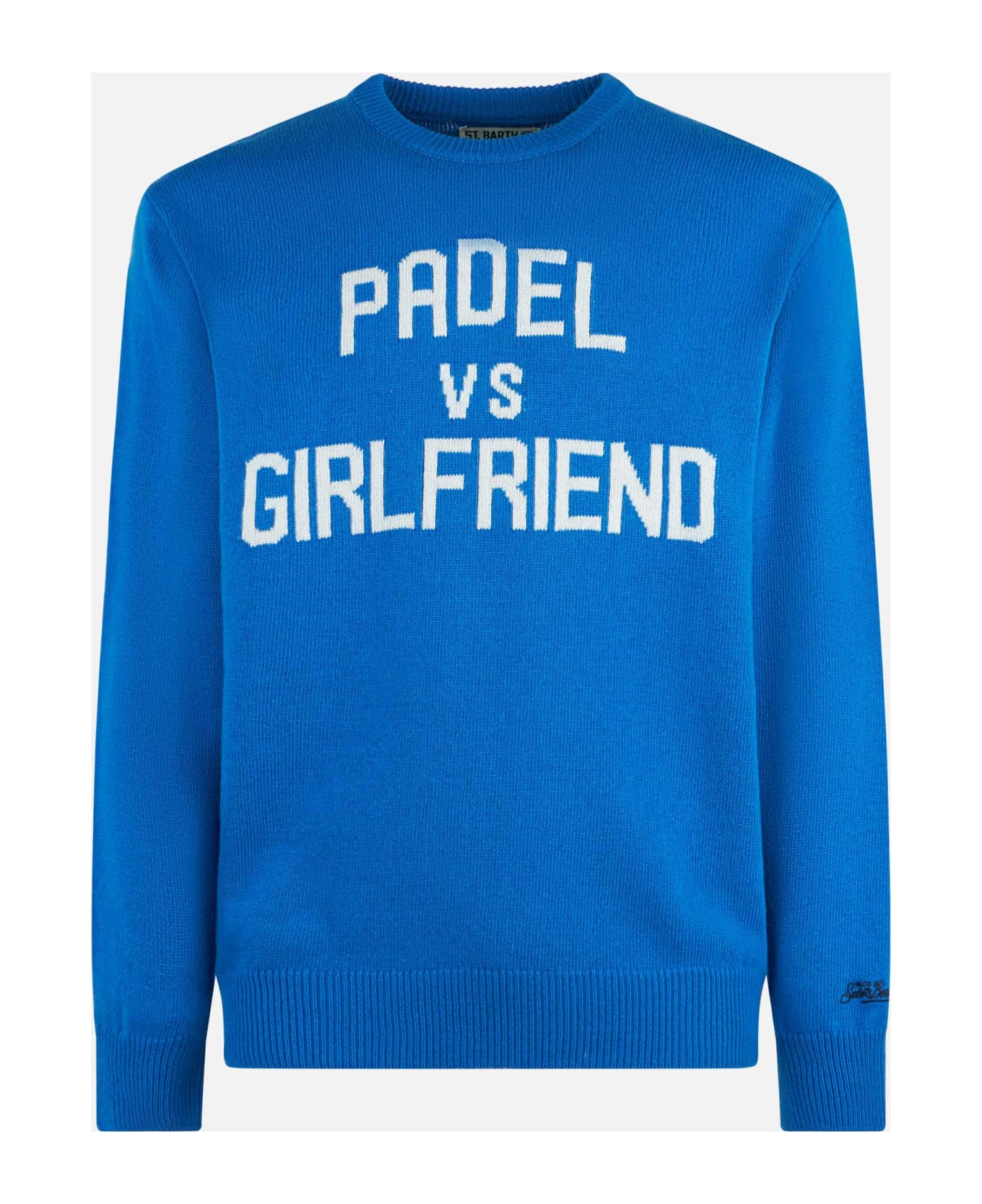 MC2 Saint Barth Man Crewneck Sweater With Padel Vs Girlfriend Jacquard - BLUE