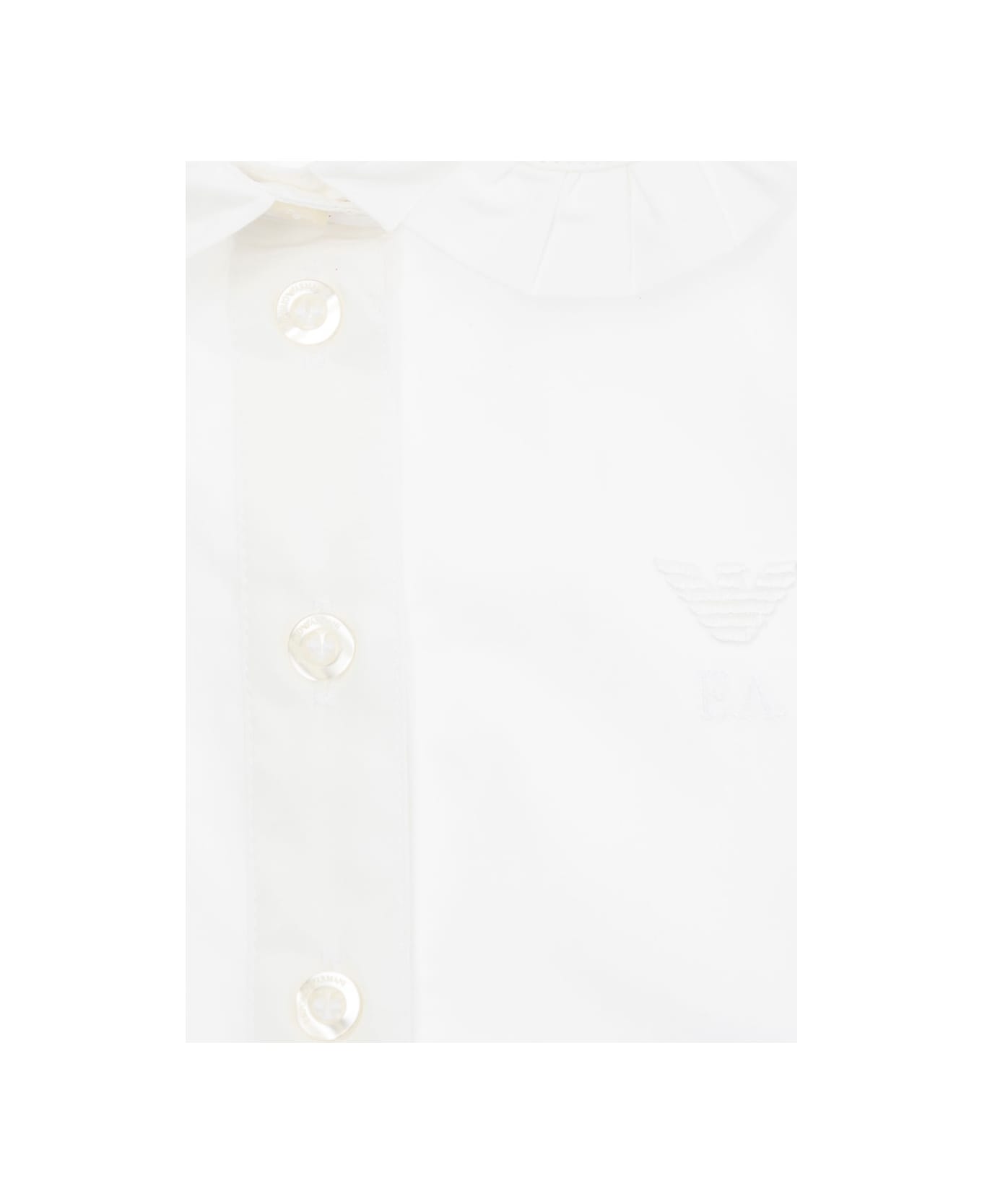 Emporio Armani White Shirt With Classic Collar And Tonal Logo Embroidery On The Front In Cotton Girl - White