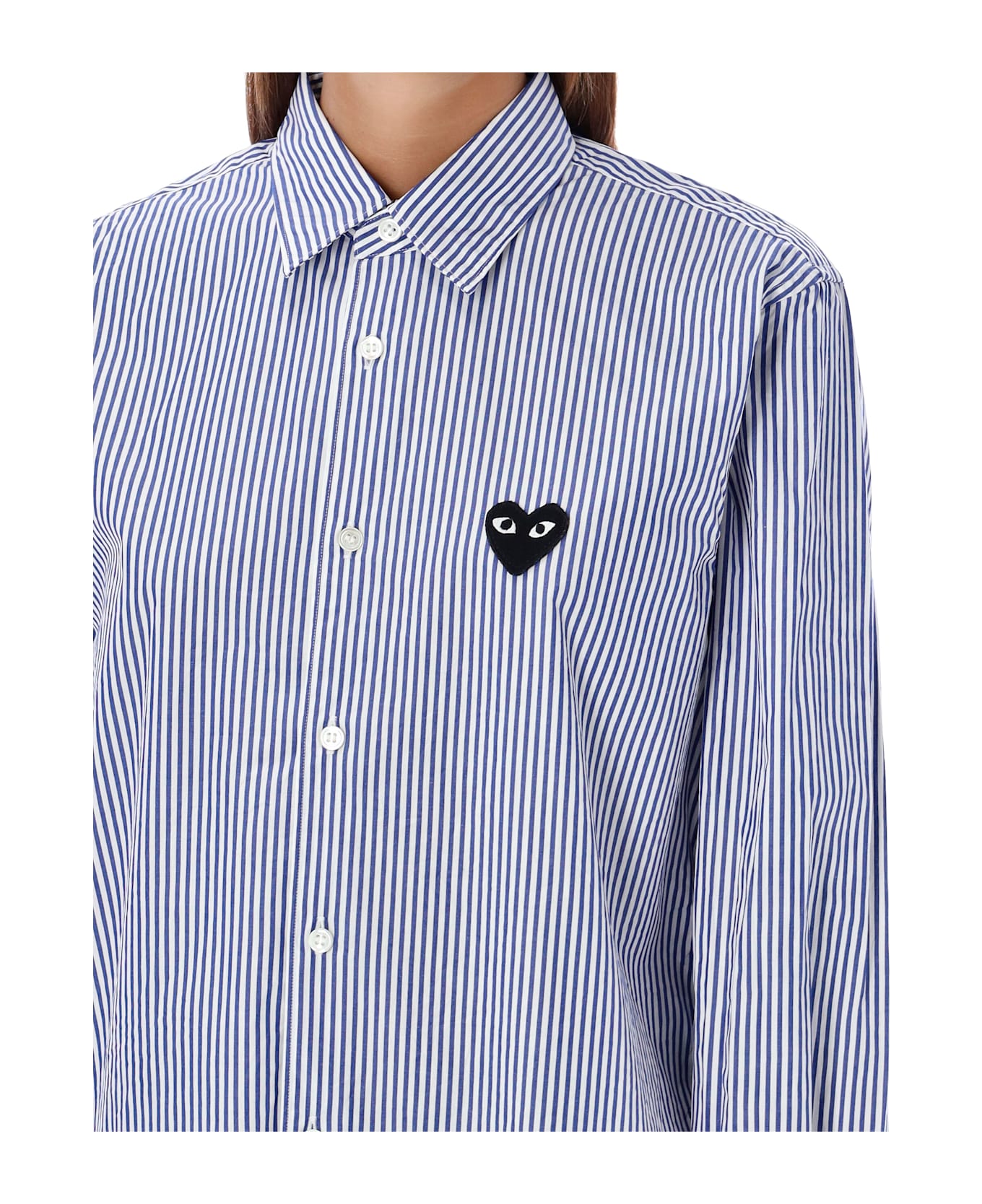 Comme des Garçons Play Striped Shirt With Black Heart Patch - BLUE STRIPE