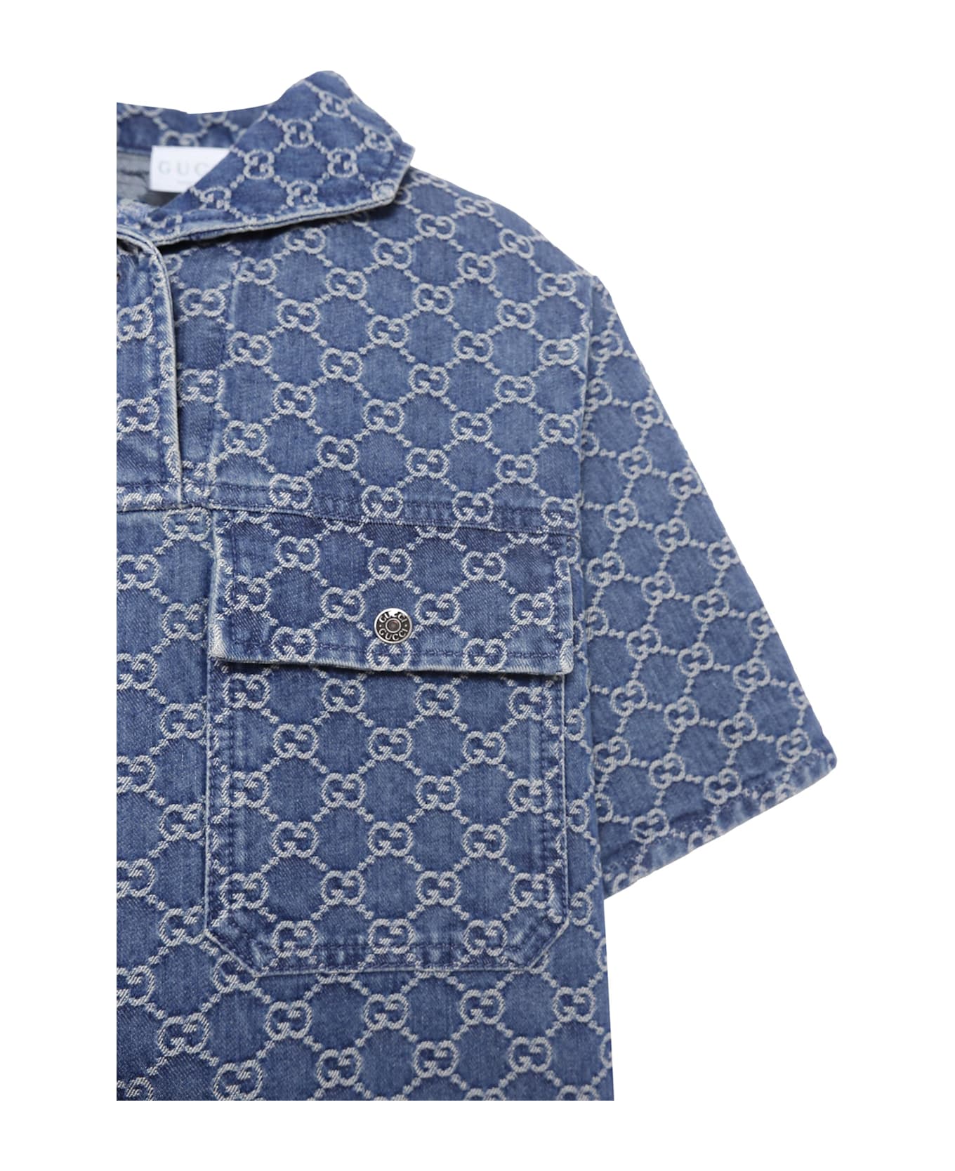 Gucci Denim Dress For Girl With Gg Motif - Denim