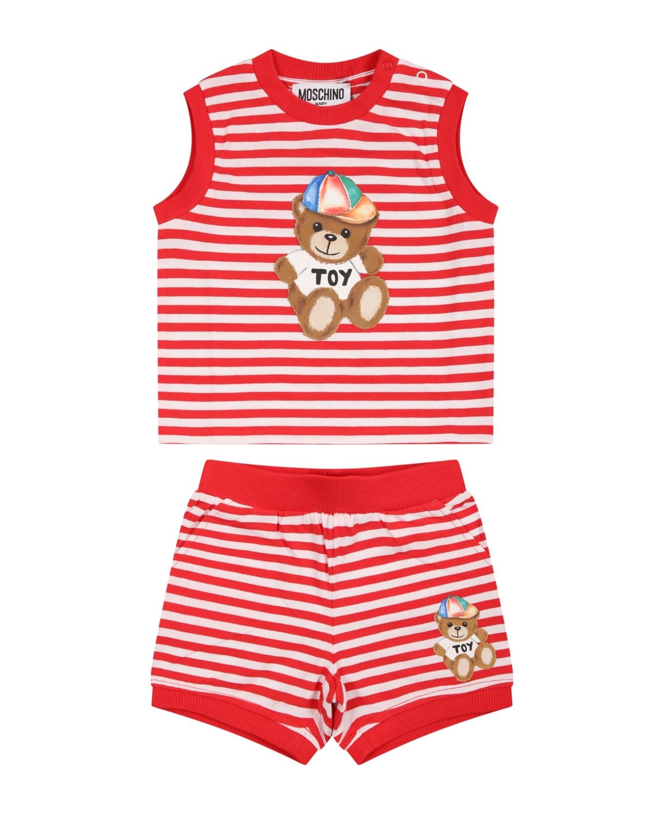 Moschino Red Suit For Baby Boy With Teddy Bear - Red ボトムス