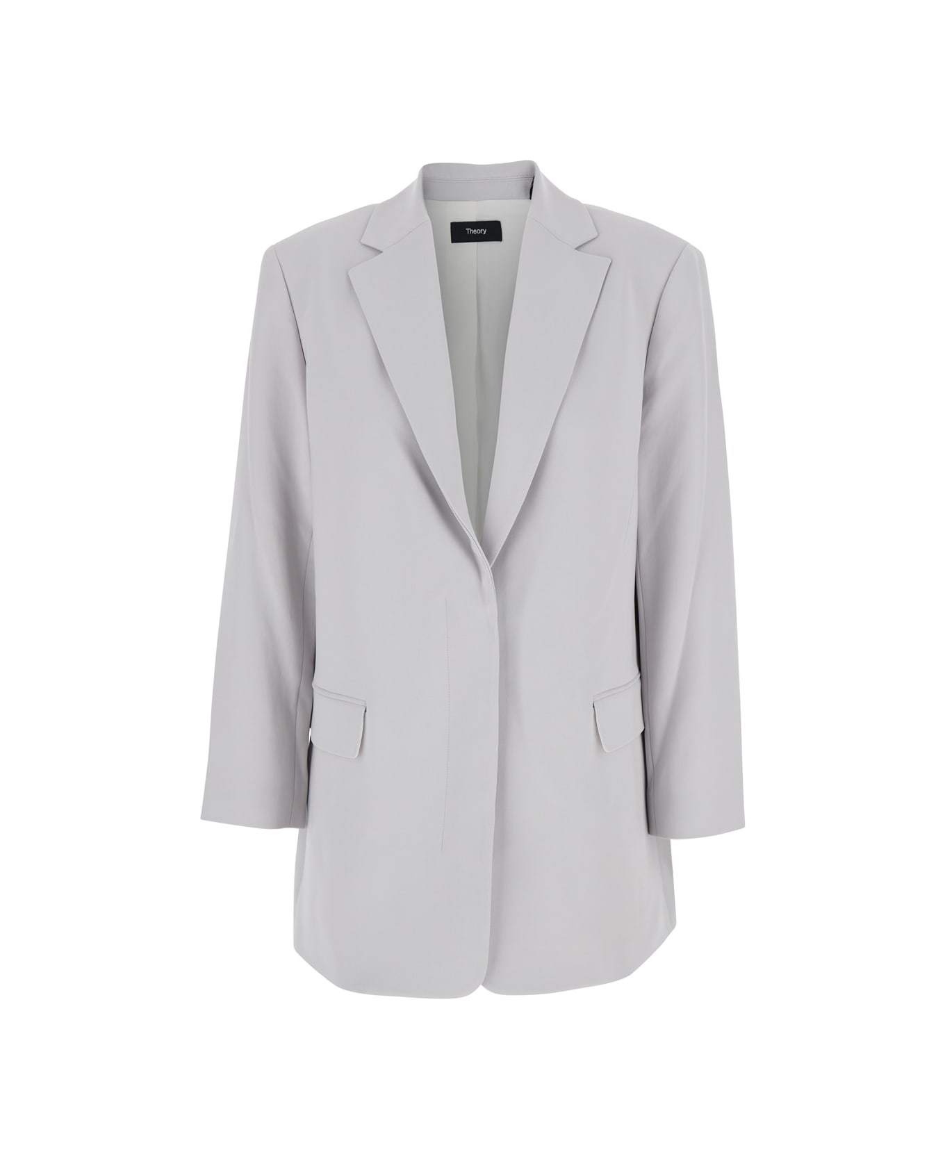 Theory Grey Single Breasted Jacket With Classic Lapels In Tech Fabric Woman - SILVER