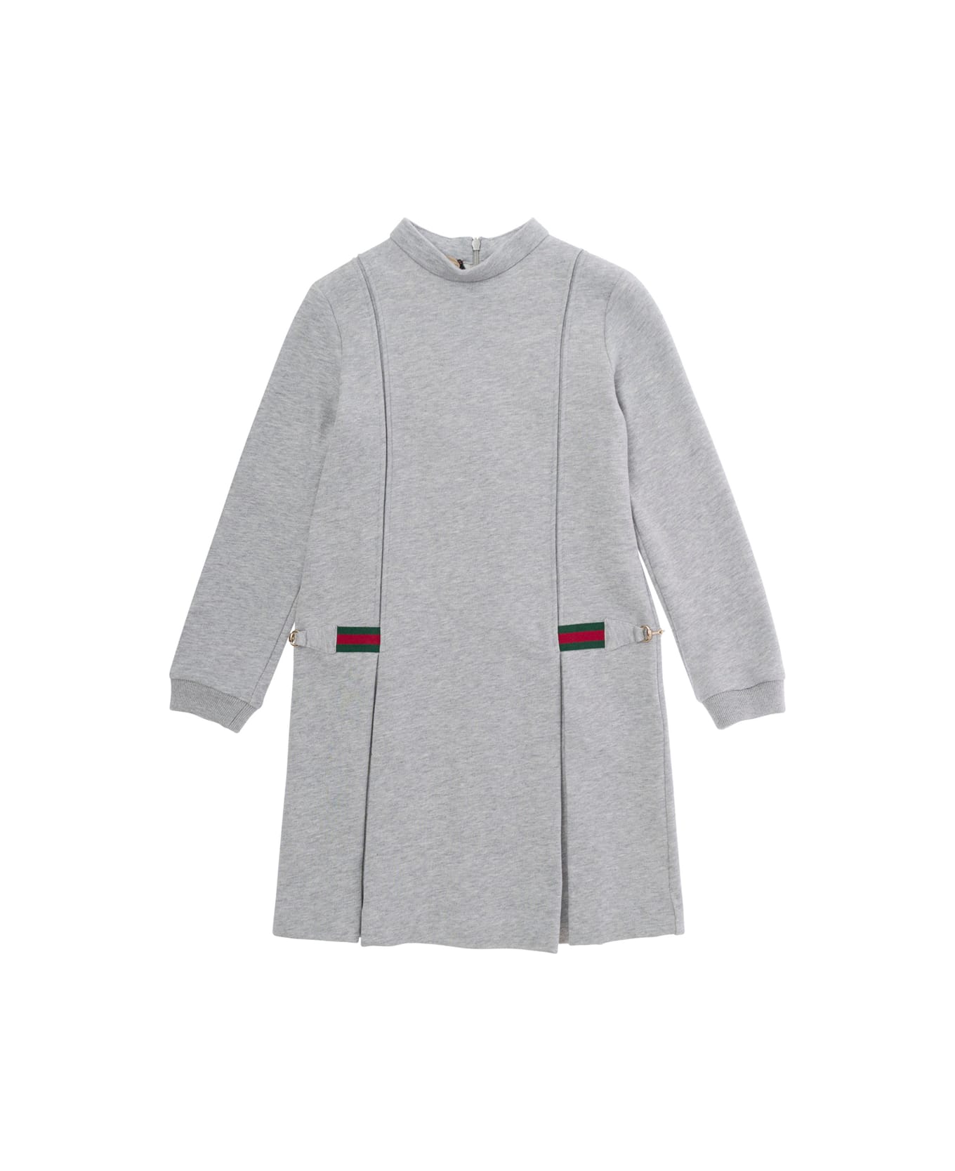 Gucci Grey Dress With Web And Horsebit Detail In Cotton Girl - Grey