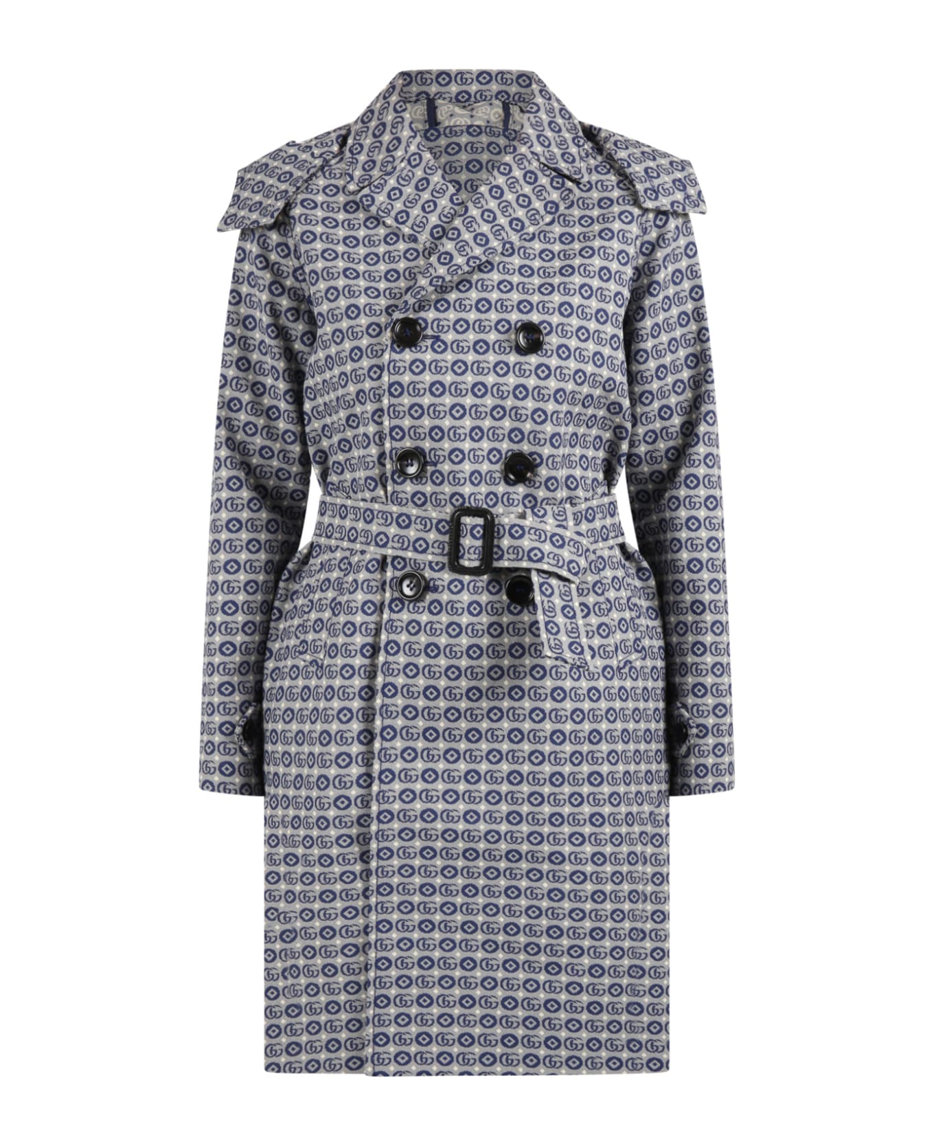 Gucci Blue Coat For Girl With Iconic Gg - Blue