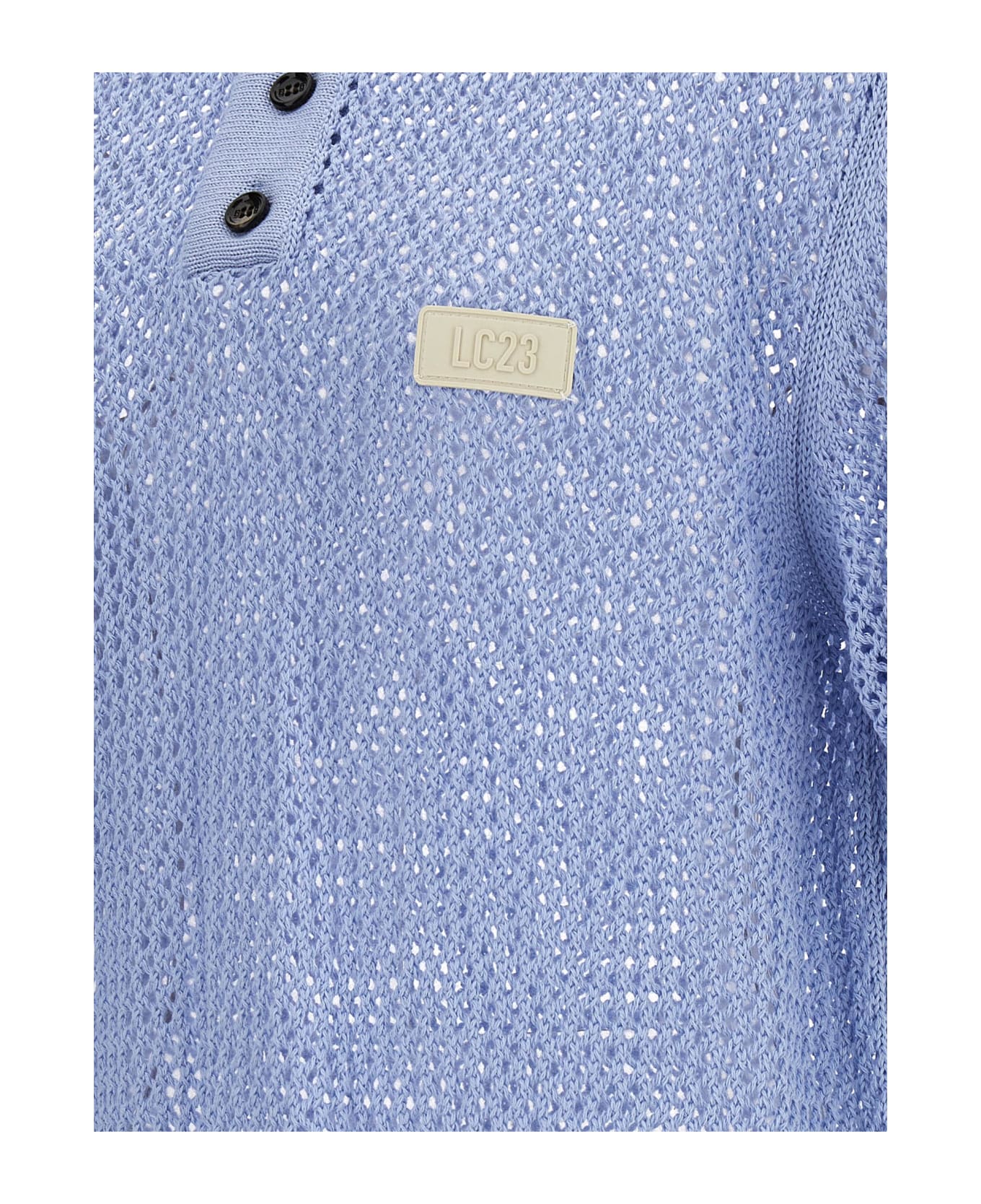 LC23 Crochet Polo Shirt - Light Blue