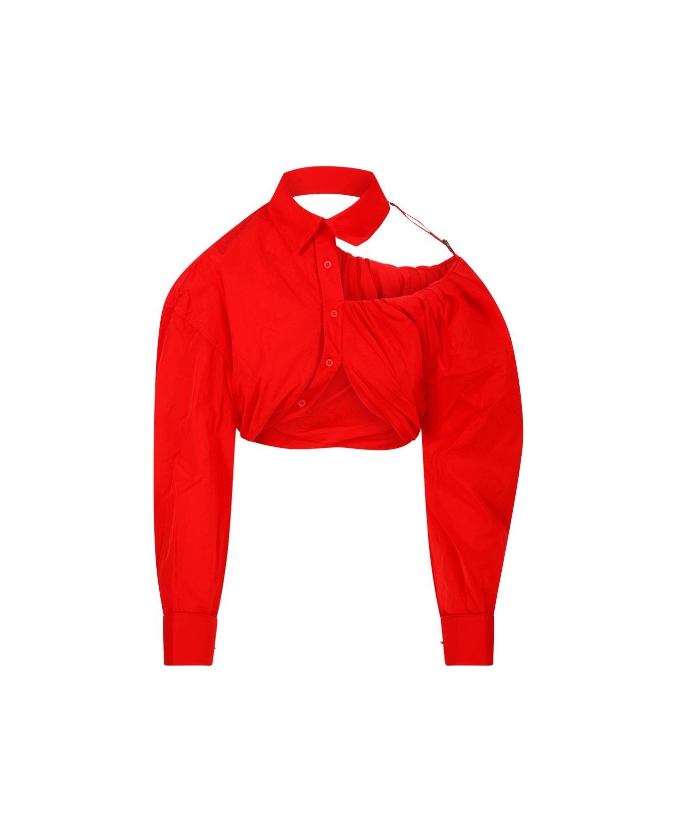Jacquemus Asymmetric Cropped Shirt - RED